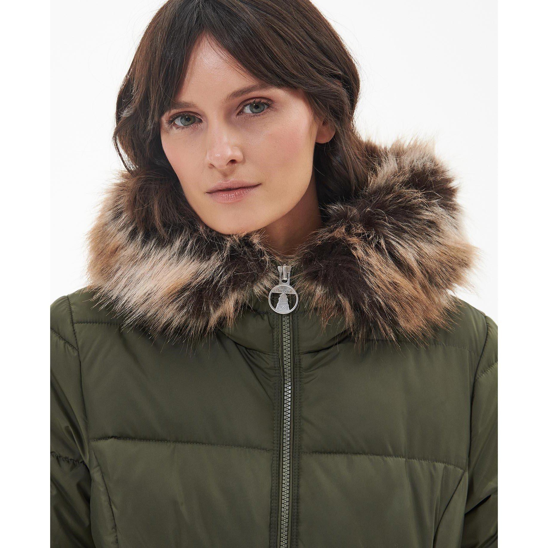 Deep Olive - Barbour - Women's Midhurst Quilted Faux Fur Hood Short Puffer Jacket - 4