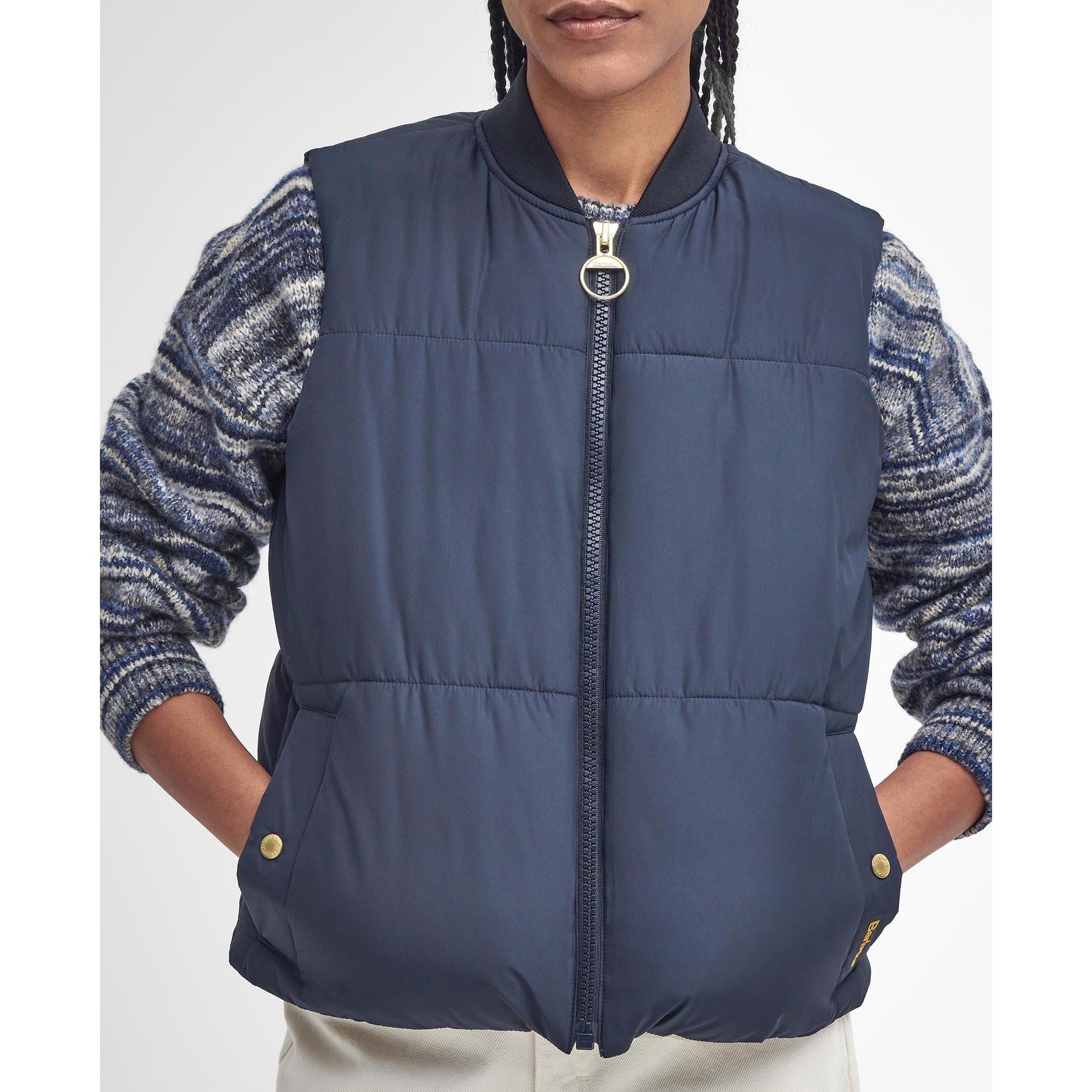  Navy/Brwn/Sand - Barbour - Women's Fay Down Filled Sleeveless Gilet - 6