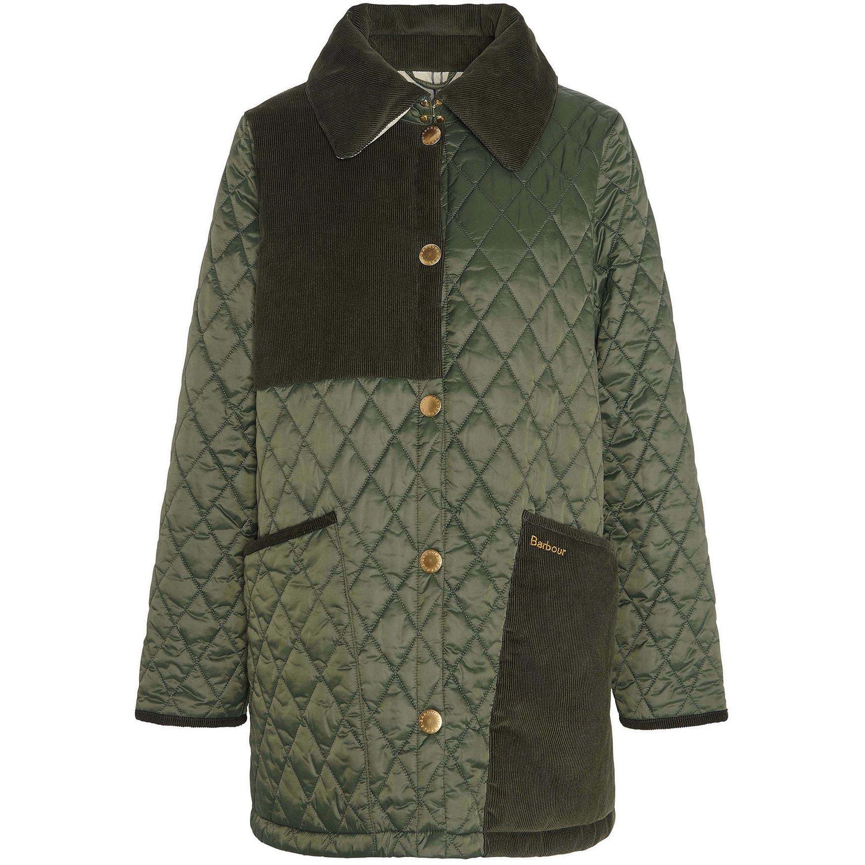 Olive/Ancient - Barbour - Women's  Reeth Diamond Quilted Patchwork Jacket - 12
