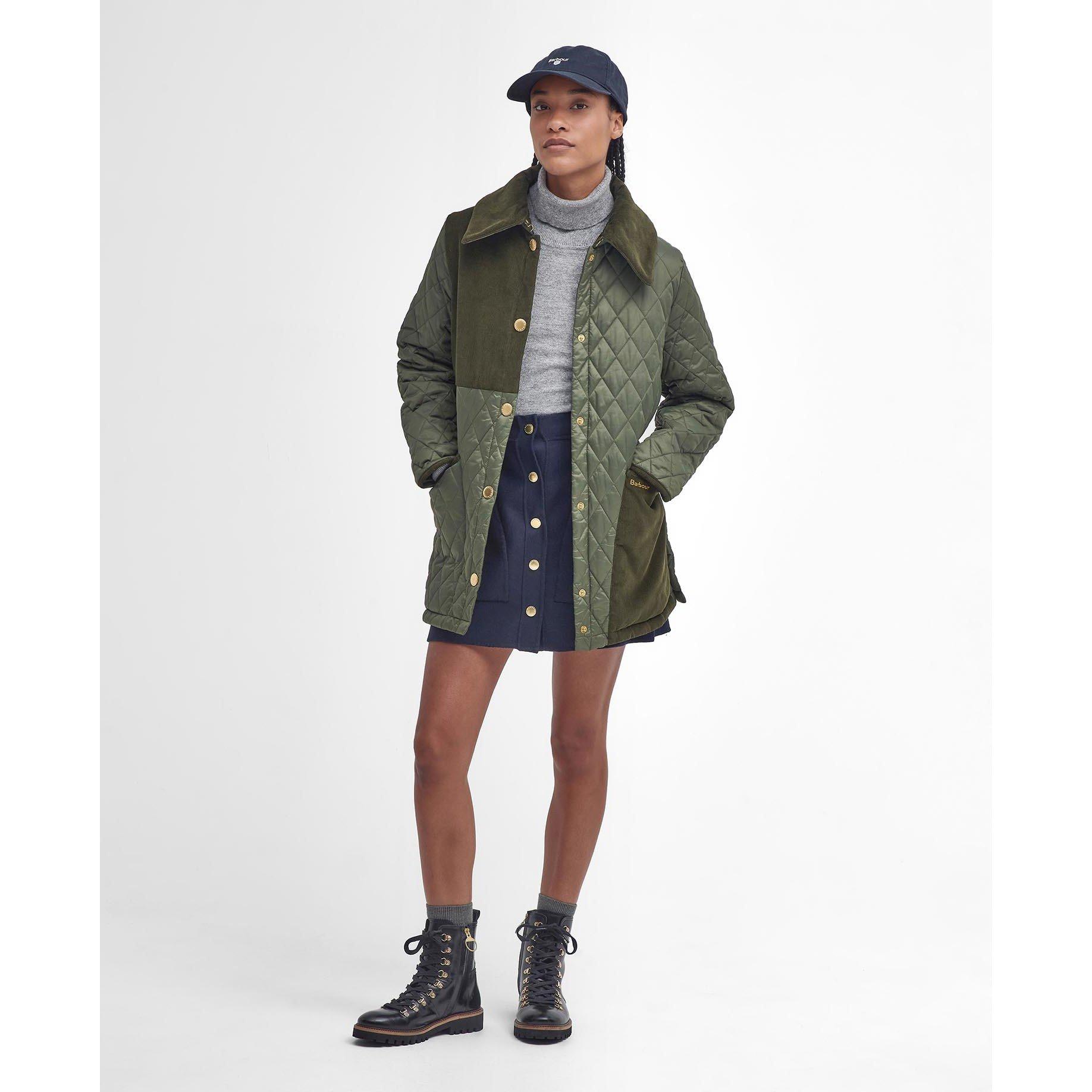 Olive/Ancient - Barbour - Women's  Reeth Diamond Quilted Patchwork Jacket - 3