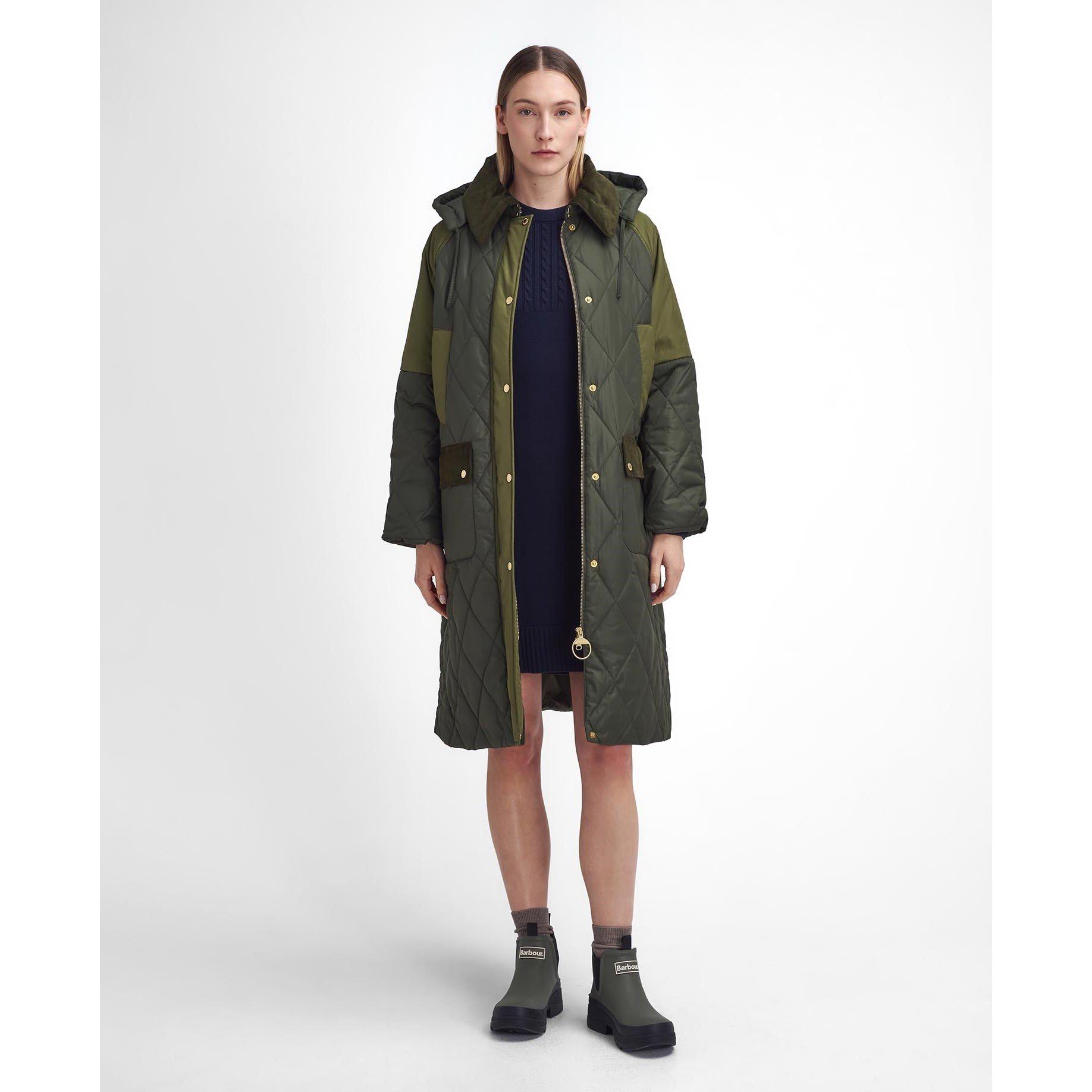 Olive/Ancient - Barbour - Women's Cookston Longline Detachable Hood Quilted Jacket - 1