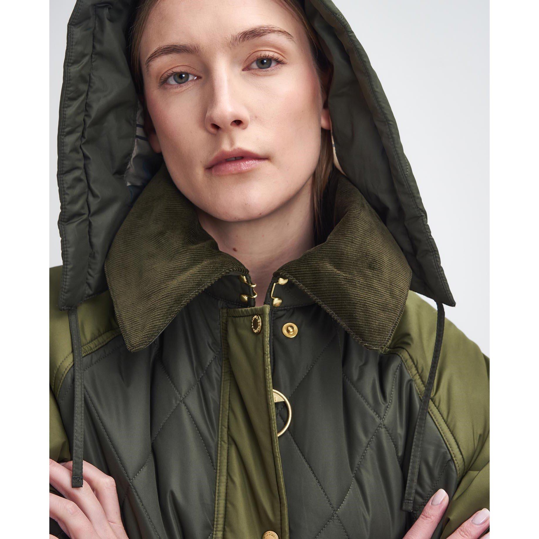 Olive/Ancient - Barbour - Women's Cookston Longline Detachable Hood Quilted Jacket - 4