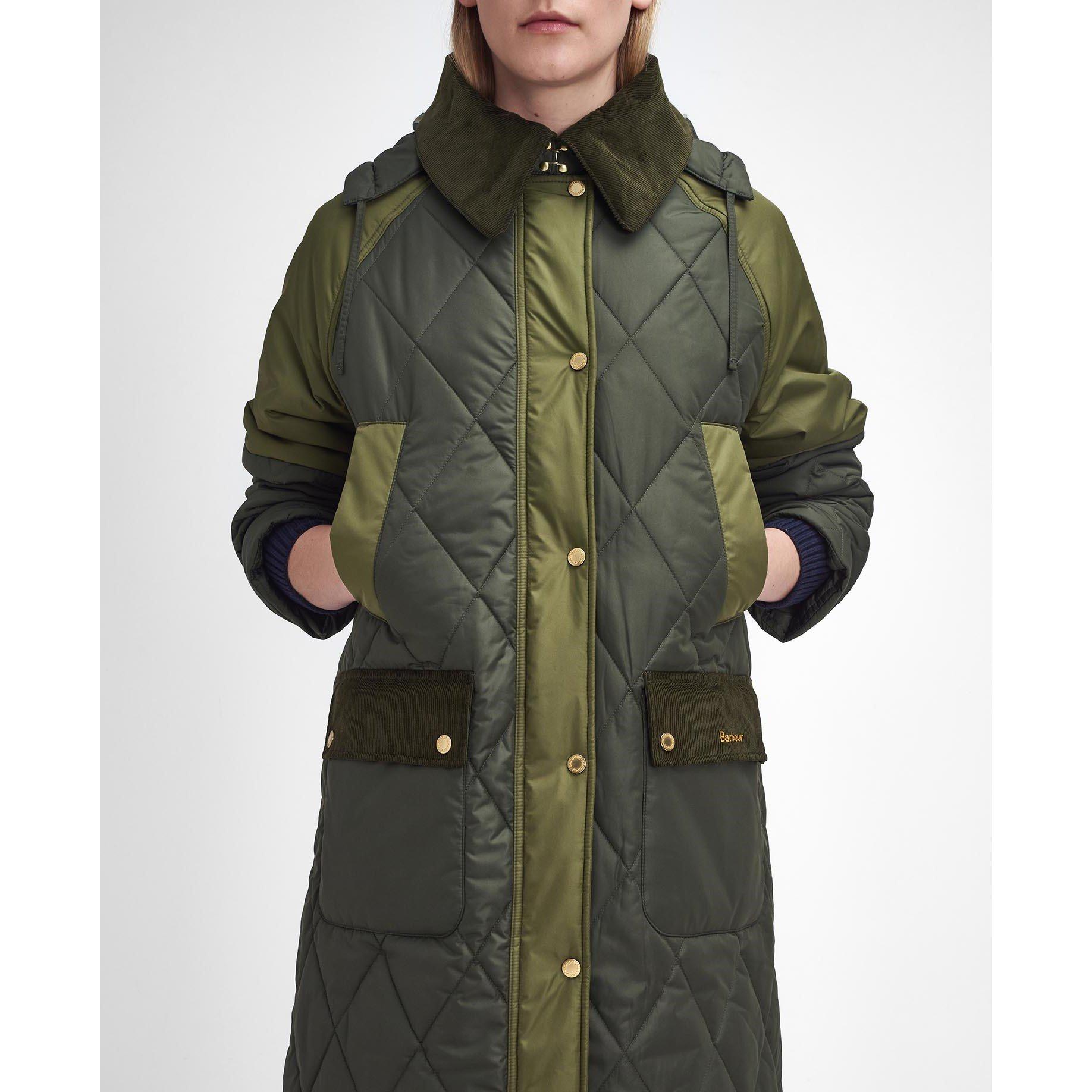 Olive/Ancient - Barbour - Women's Cookston Longline Detachable Hood Quilted Jacket - 6