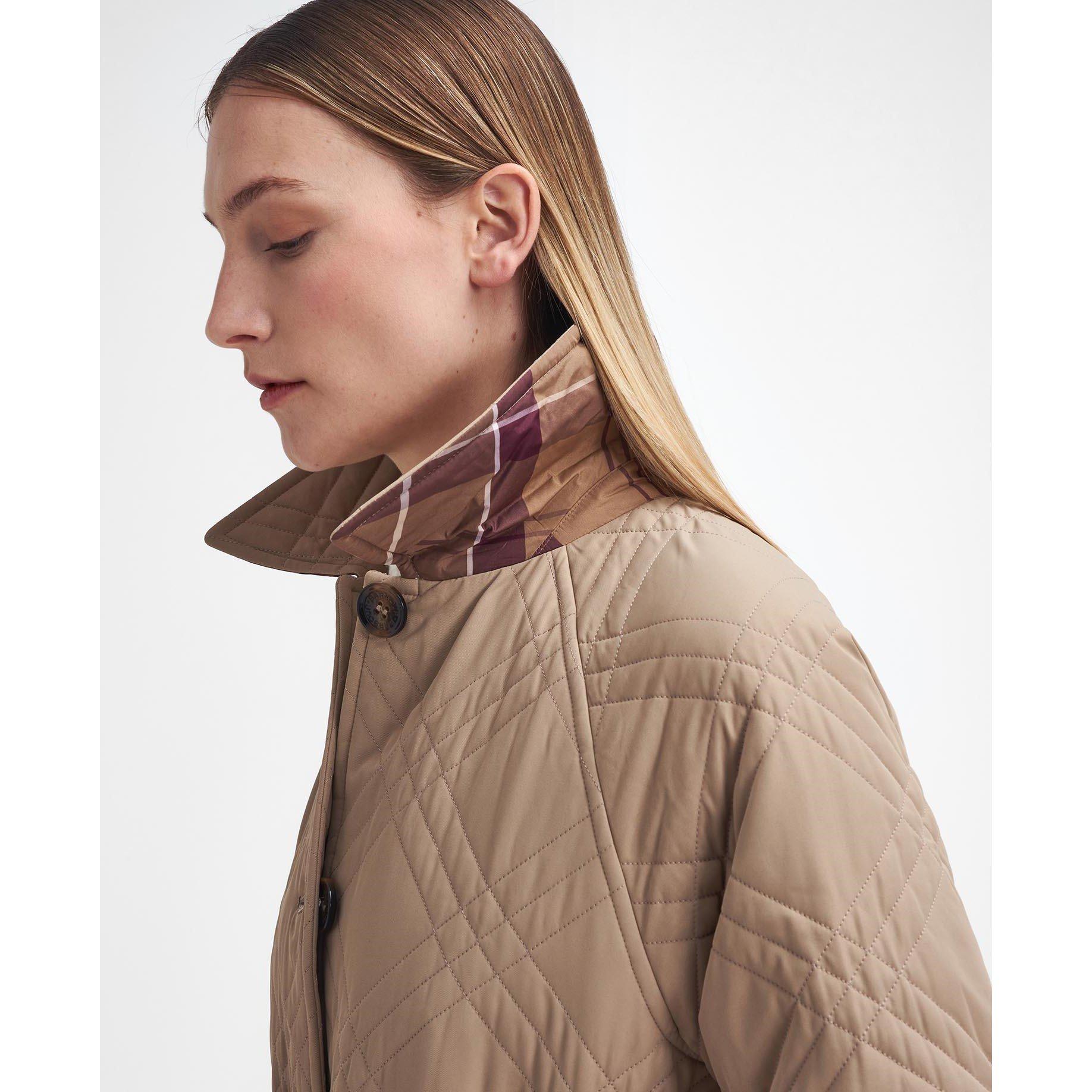 Honey/Cabernet - Barbour - Women's Mariah Quilted Tartan Short Puffer Jacket - 5