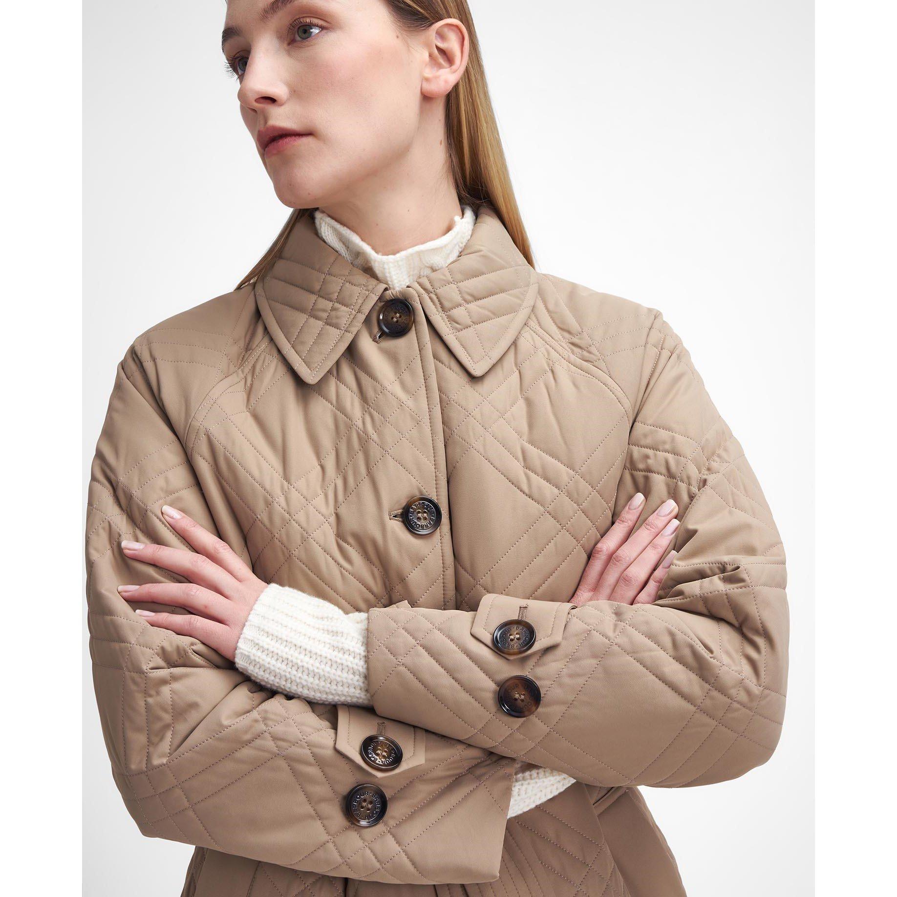 Honey/Cabernet - Barbour - Women's Mariah Quilted Tartan Short Puffer Jacket - 6