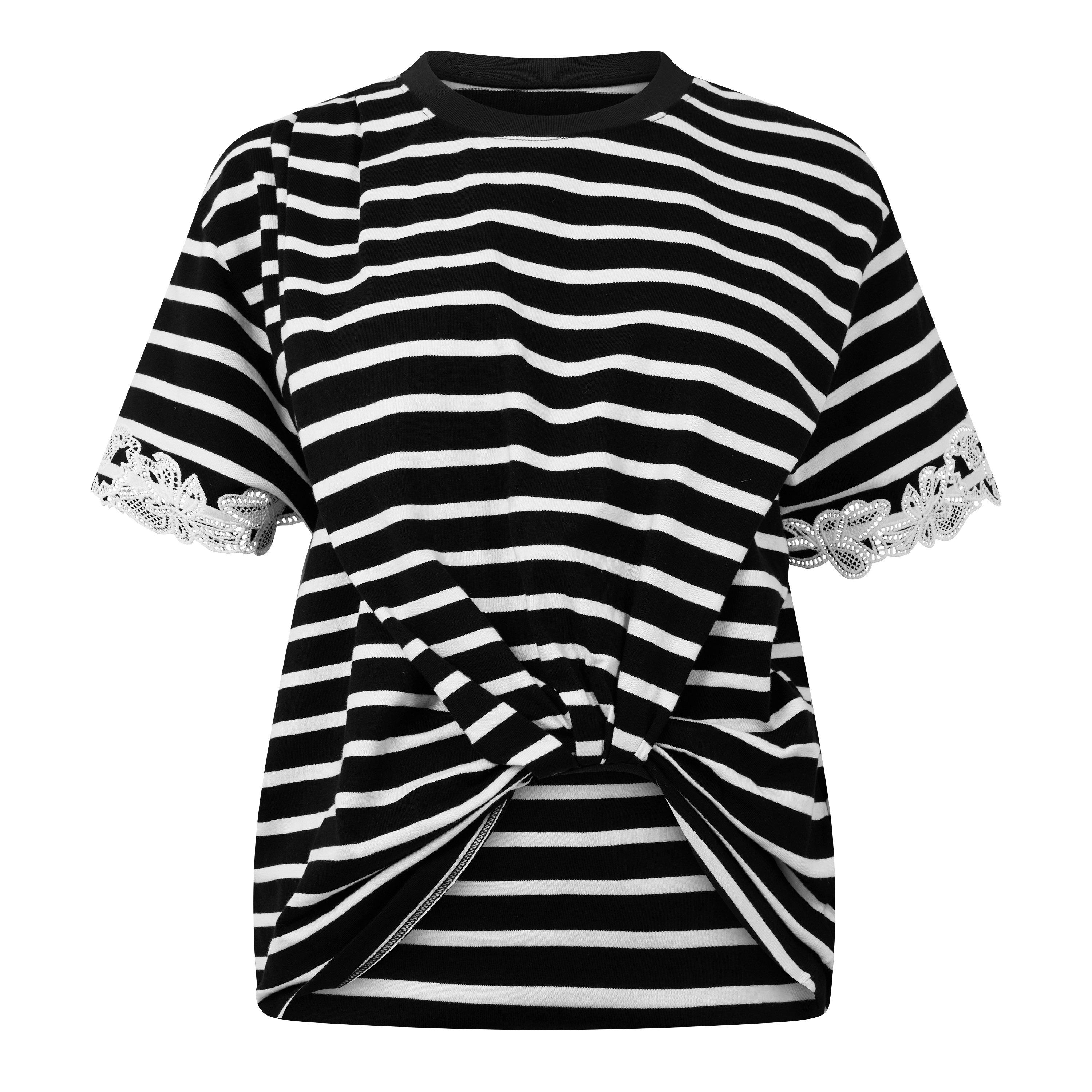 BLACK AND WHITE - Philip Lim - STRIPED DRAPED T-SHIRT W - 1