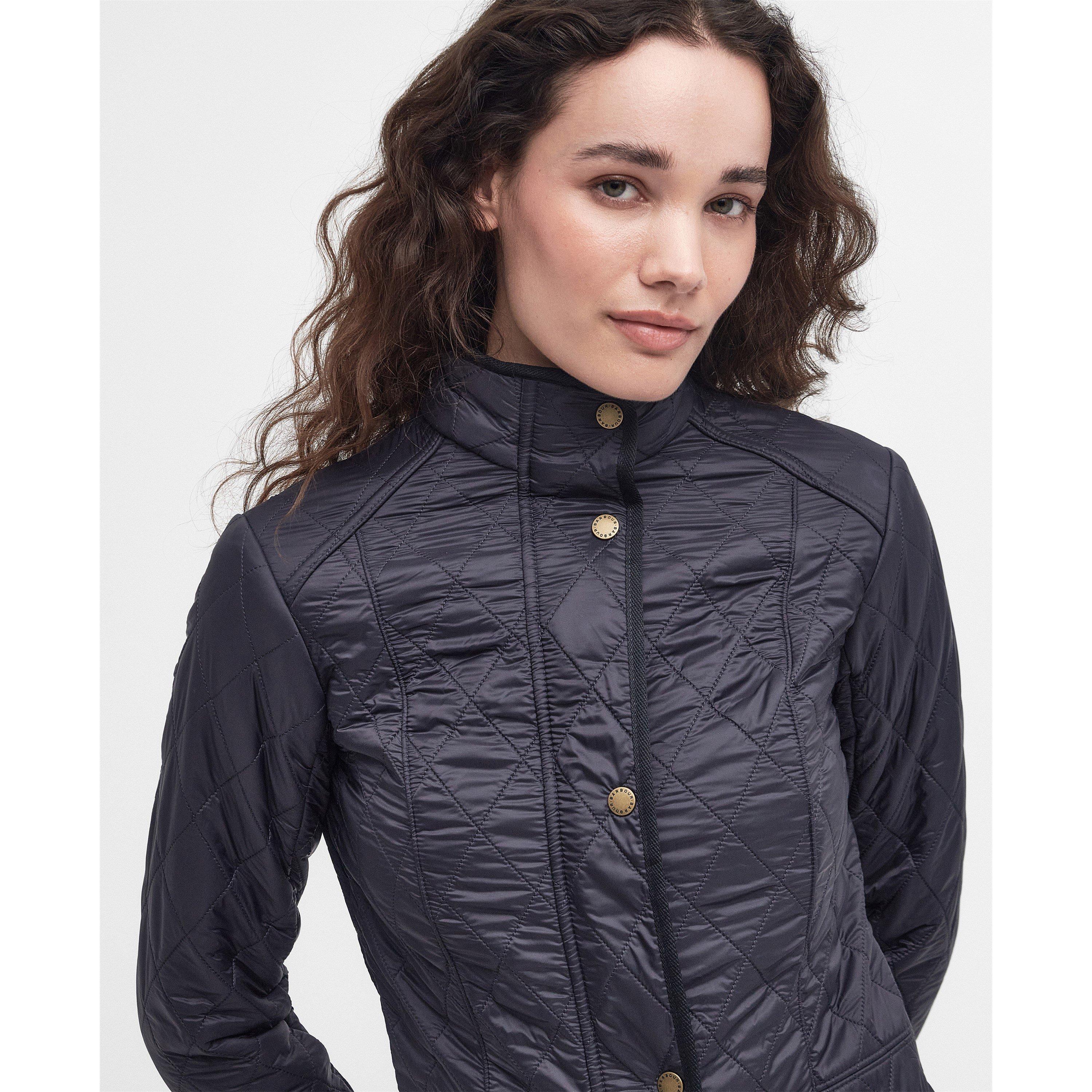 Navy - Barbour - Women's Cavalry Polarquilt Diamond-Quilted Fleece-Lined Long Sleeve Slim Fit Quilted Jacket - 4
