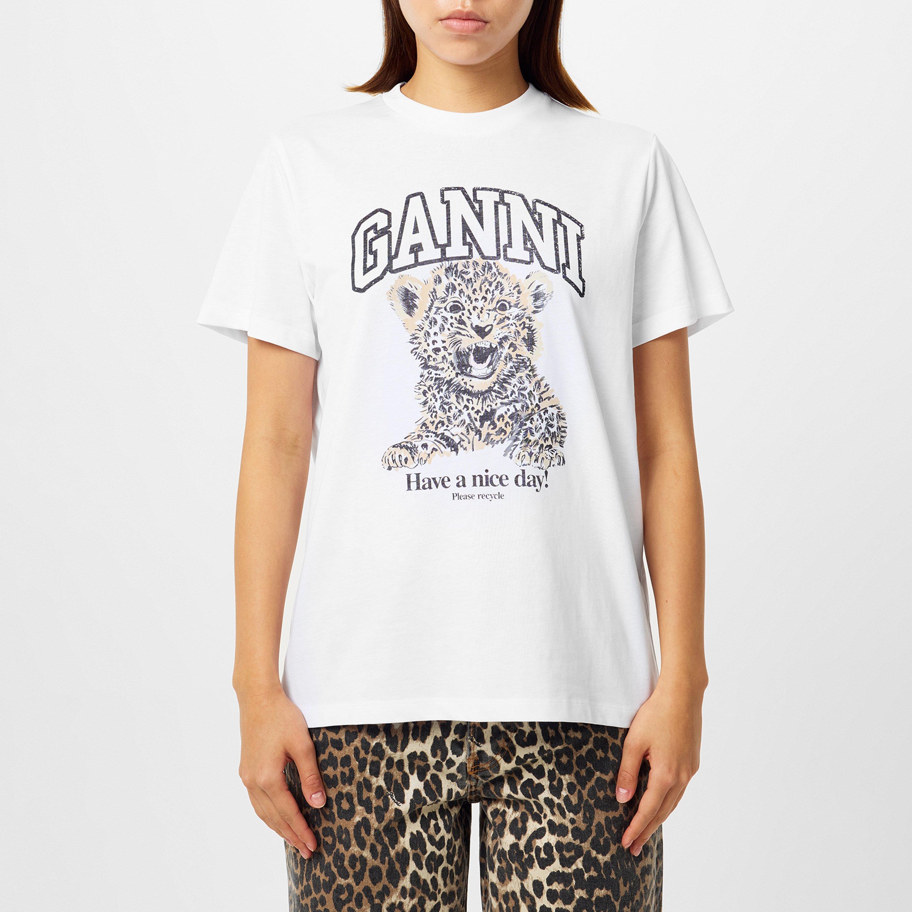 Ganni Graphic T-shirt - Leopard - Size 6 (32)