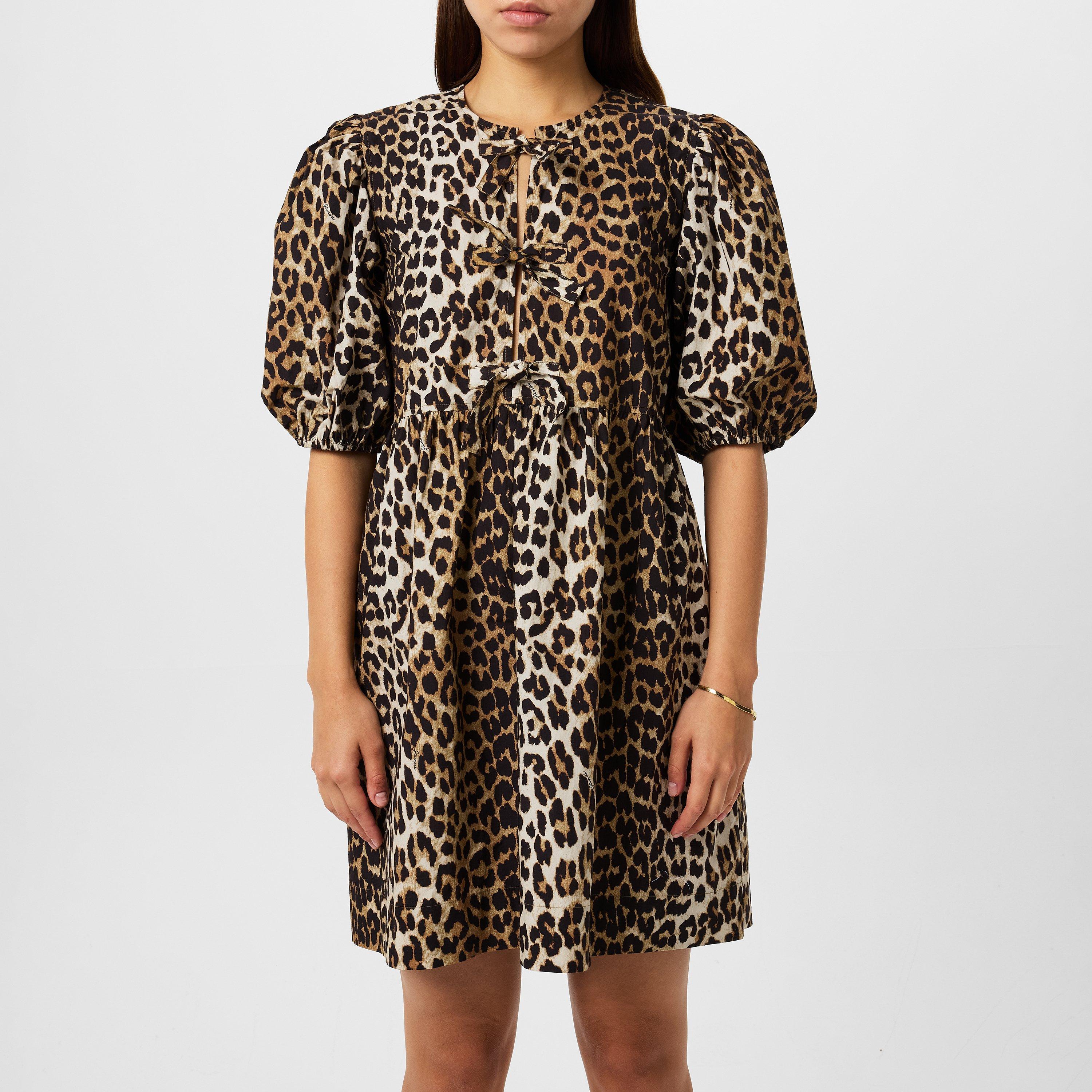 Ganni Bow tie Mini Dress - Leopard - Size 8 (34)