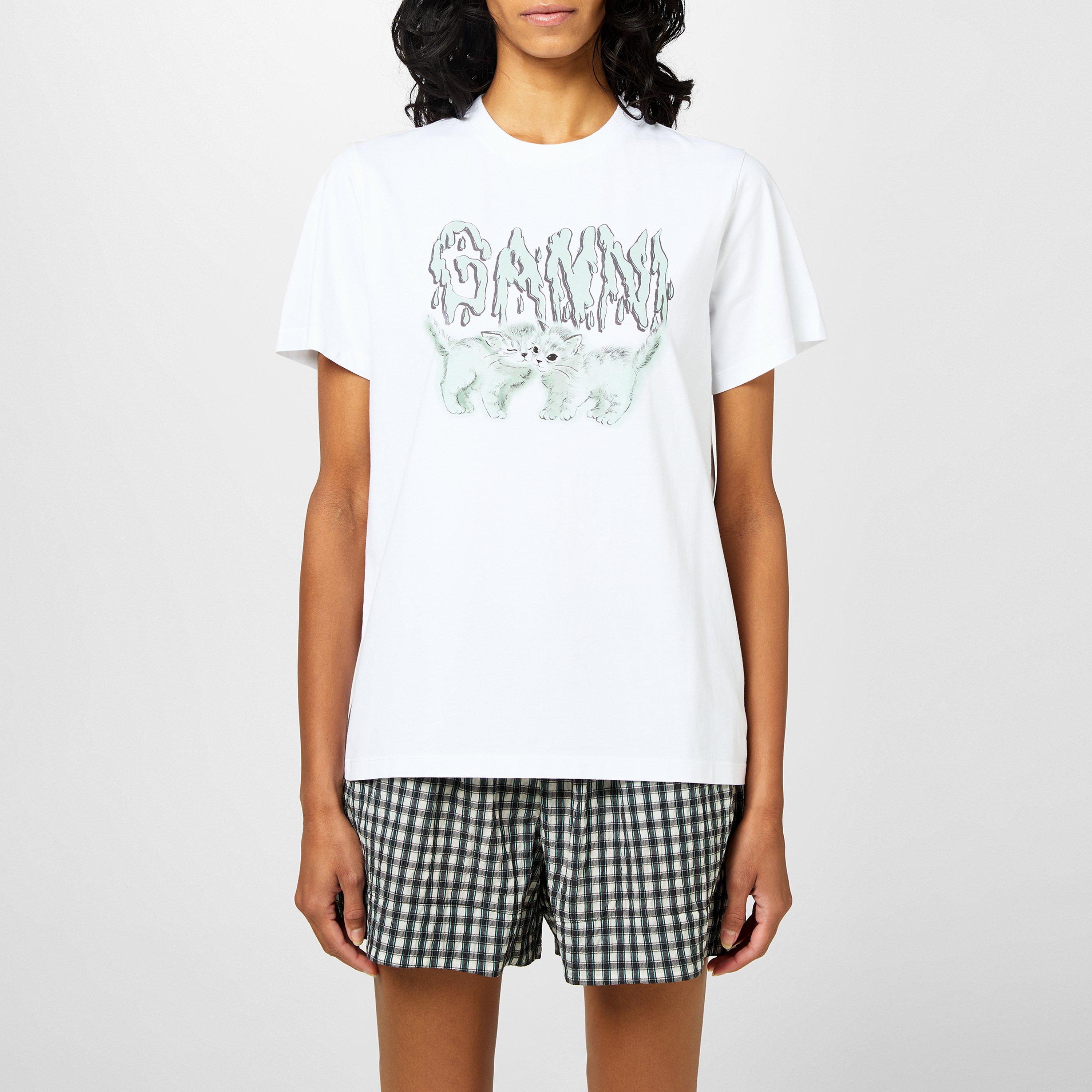 Bright White - Ganni - Basic Jersey Love Cats Relaxed T-Shirt - 1