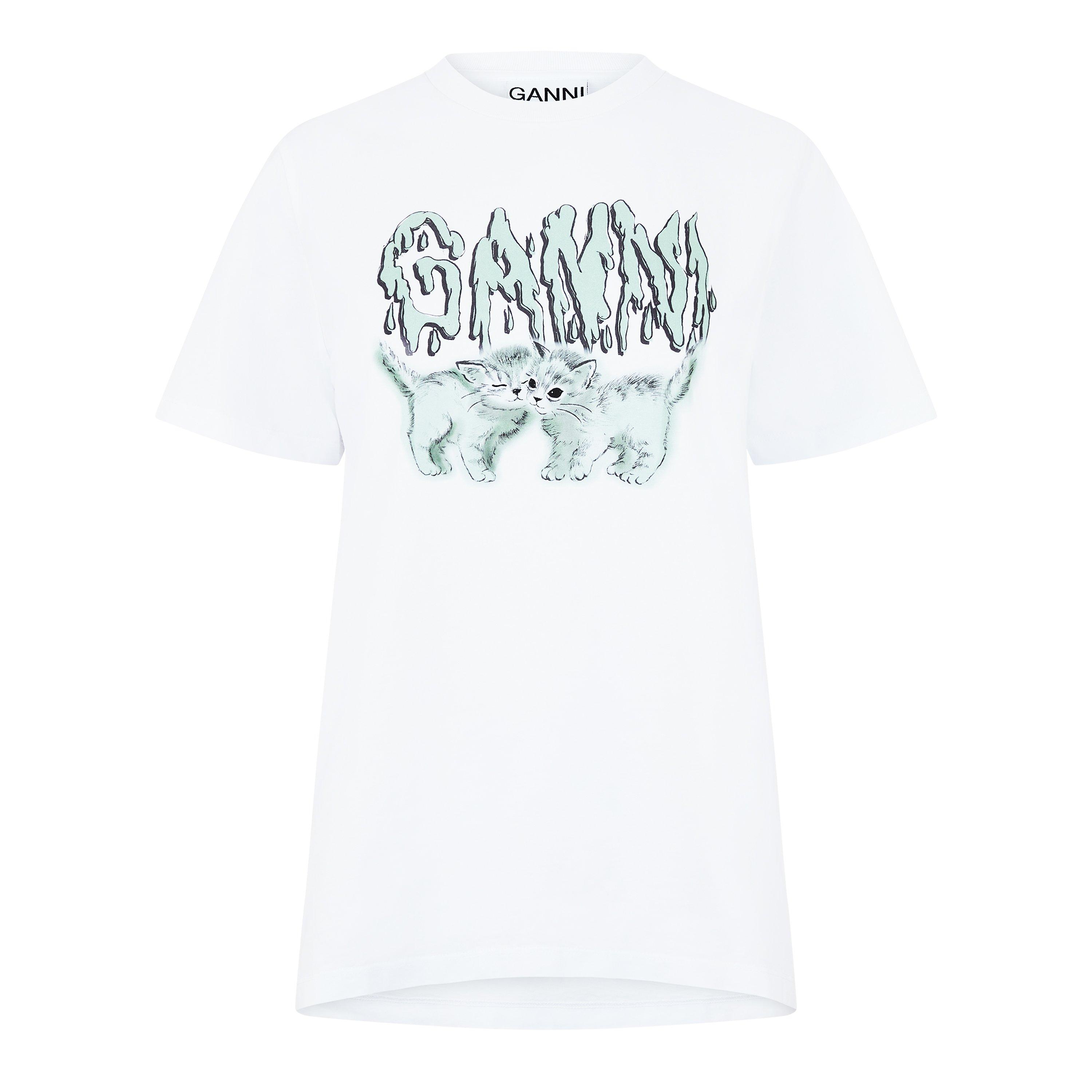 Bright White - Ganni - Basic Jersey Love Cats Relaxed T-Shirt - 5