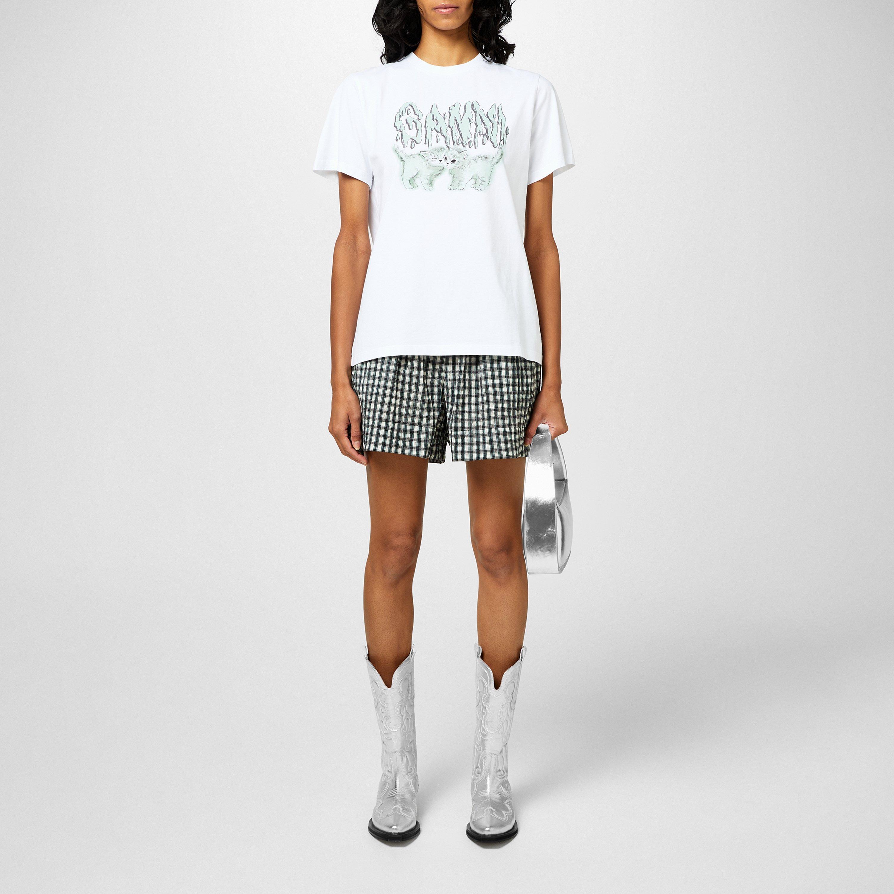 Bright White - Ganni - Basic Jersey Love Cats Relaxed T-Shirt - 4