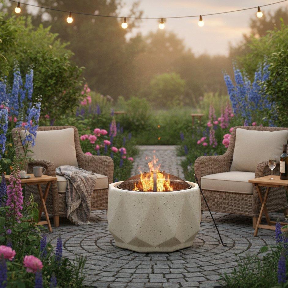 Linea  Round Magnesium Oxide Fire Pit - Grey