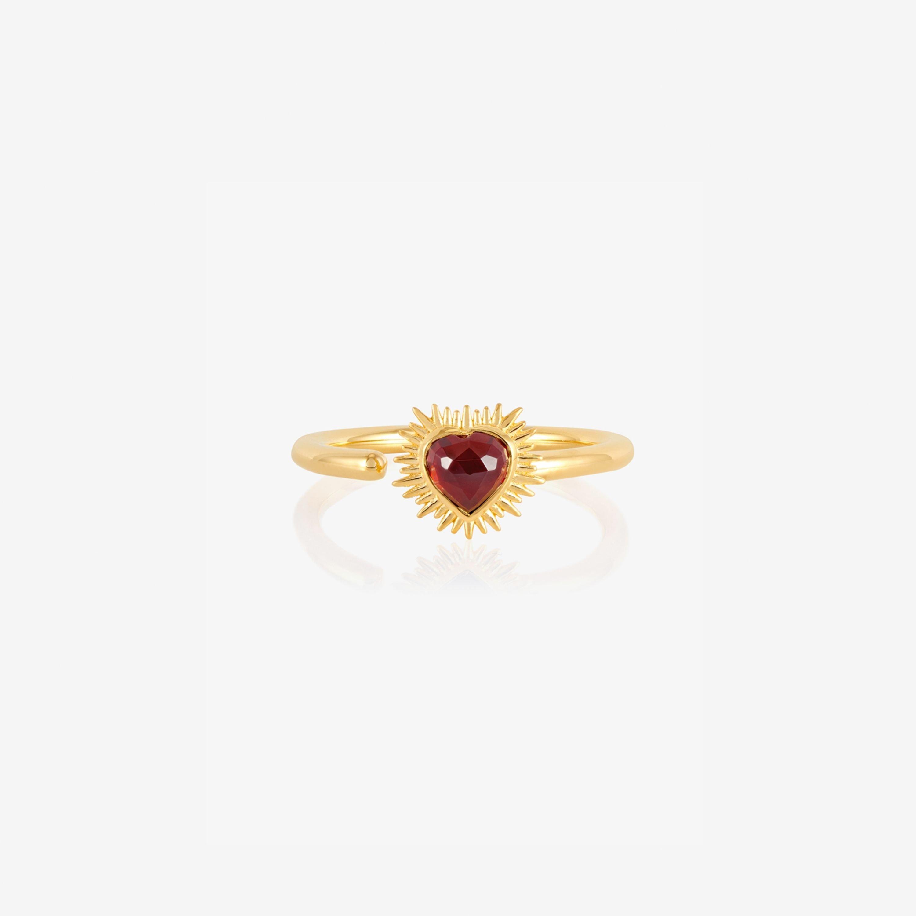 Gold - Rachel Jackson London - Women's Adjustable Electric Love Mini Garnet Heart Band Ring - 1