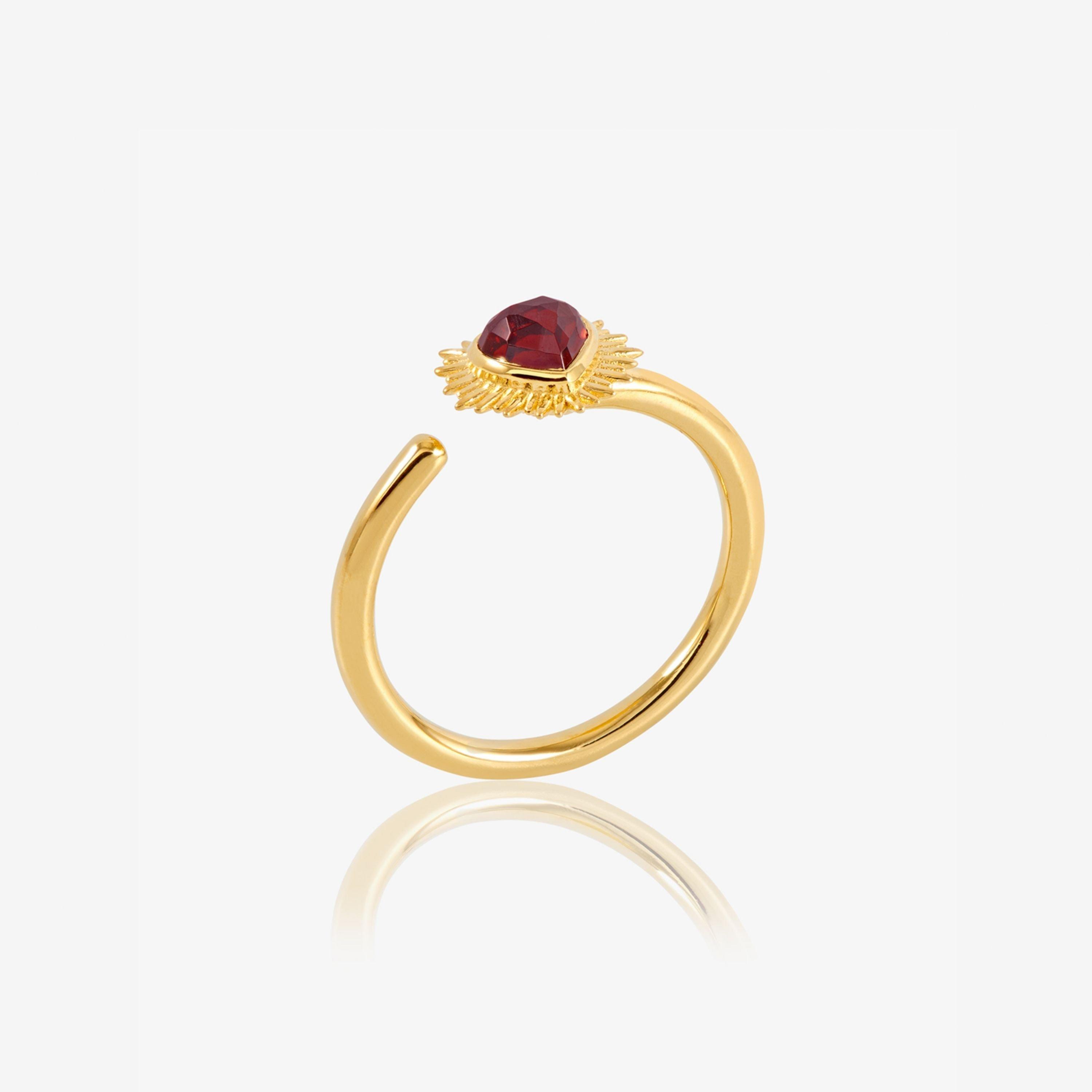 Gold - Rachel Jackson London - Women's Adjustable Electric Love Mini Garnet Heart Band Ring - 2