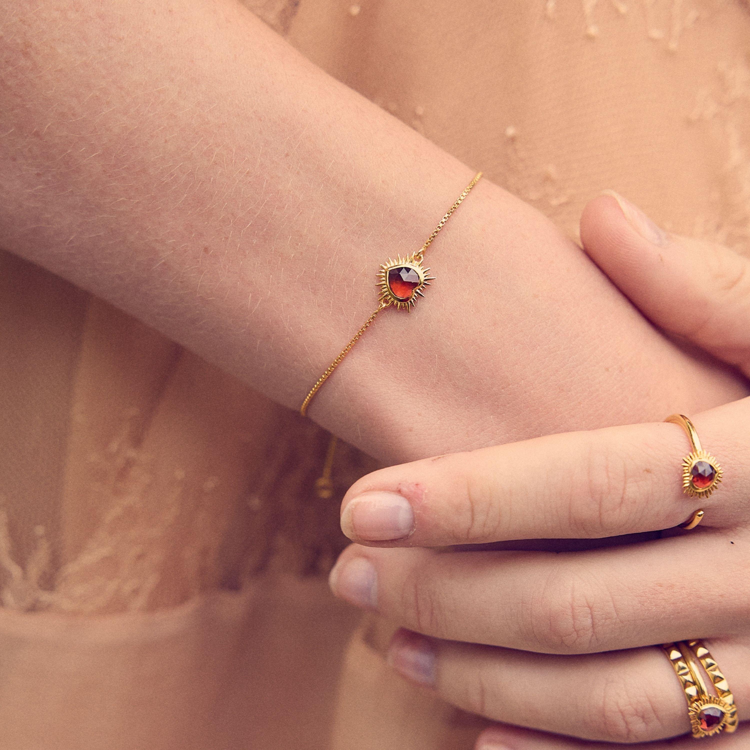 Gold - Rachel Jackson London - Women's Adjustable Electric Love Mini Garnet Heart Band Ring - 3