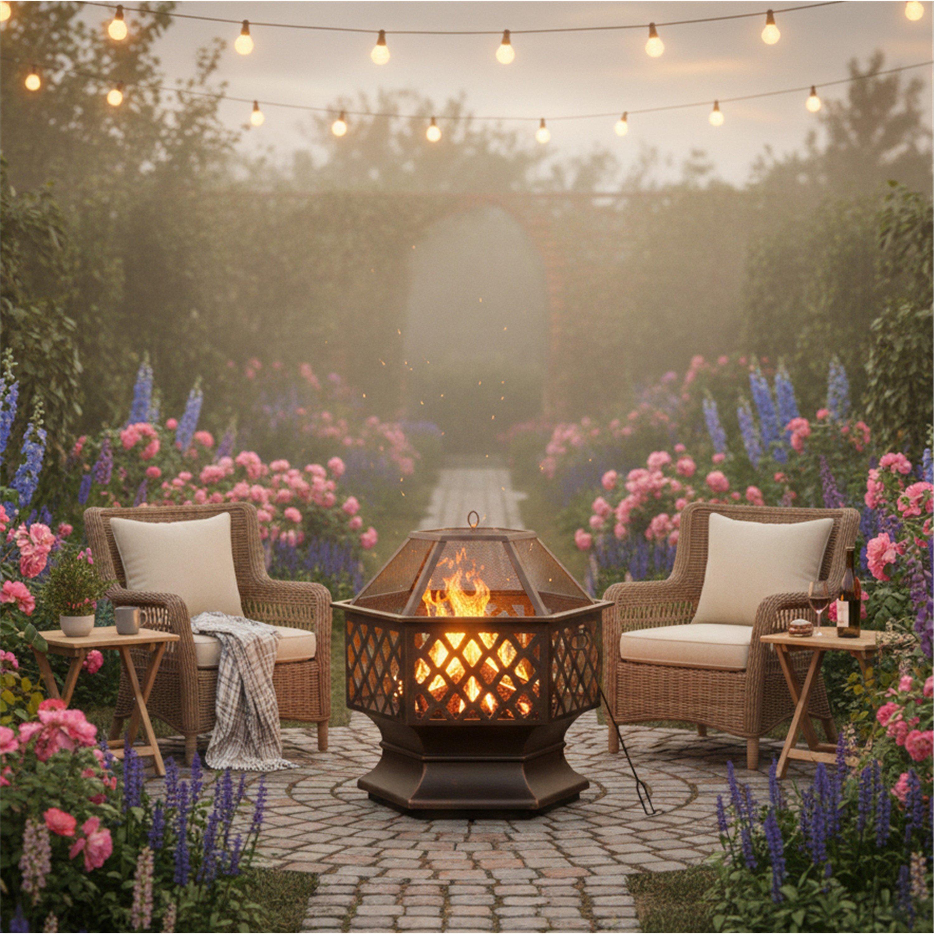 Black - Linea - Hexagonal Metal Lattice Fire Pit - 1