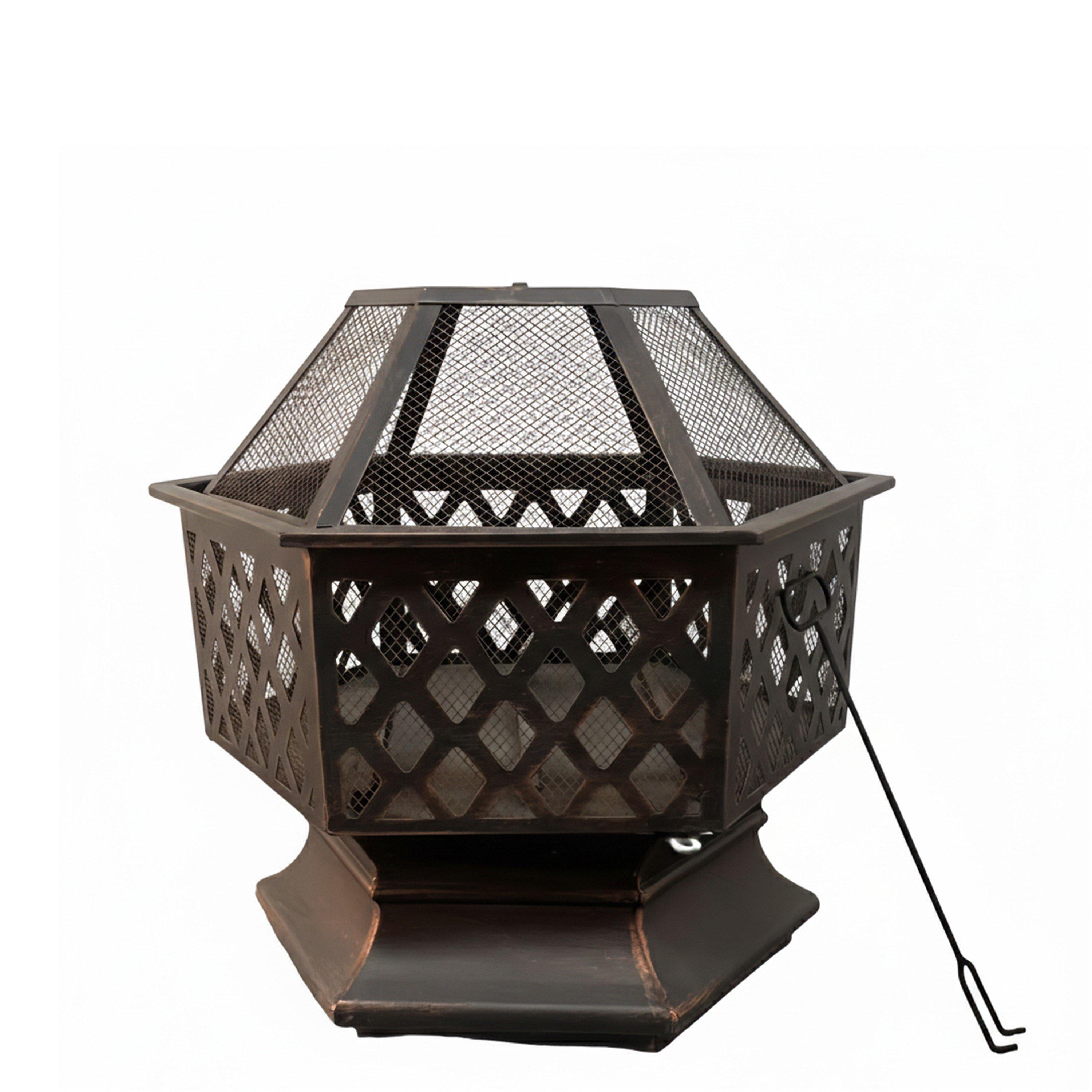 Black - Linea - Hexagonal Metal Lattice Fire Pit - 2