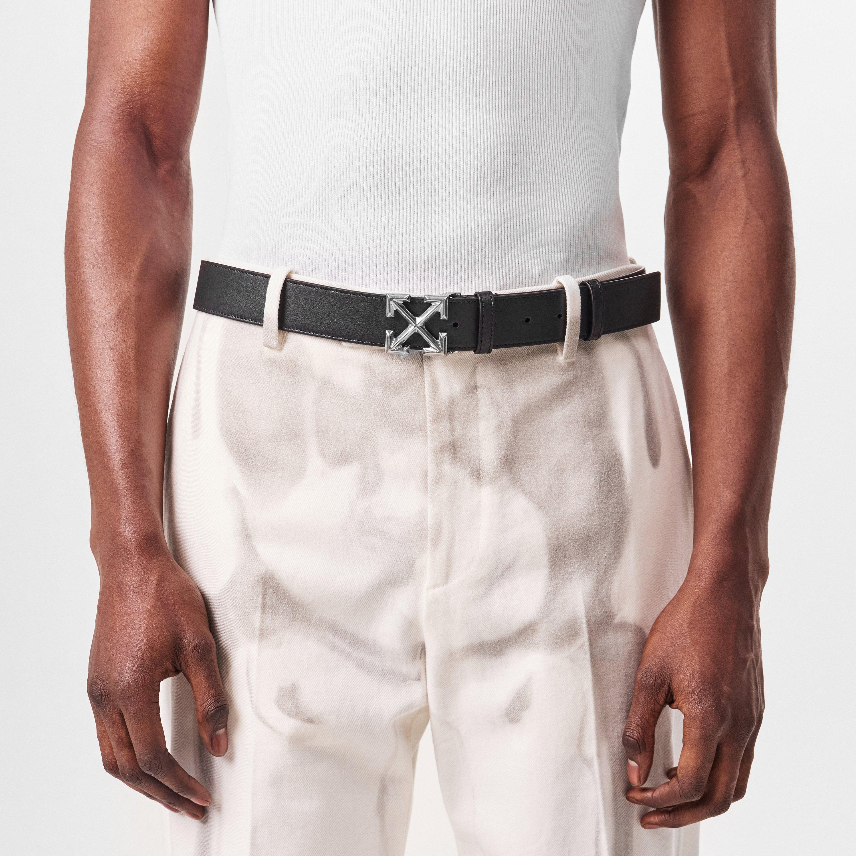 Off White Men's Classic Arrow Belt with Signature Logo Leather