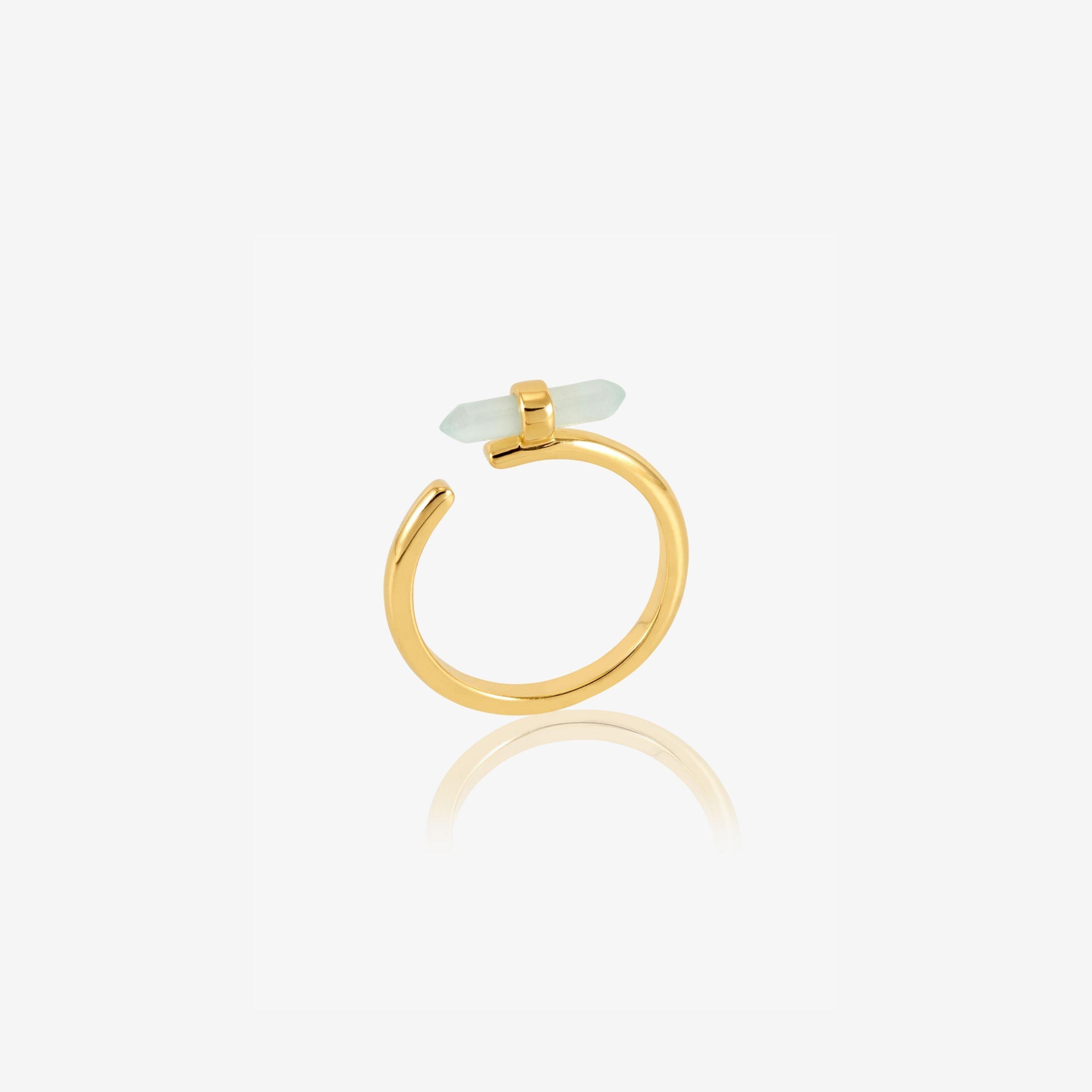 Gold - Rachel Jackson London - Women's Tranquility Aquamarine Adjustable Ring - 1