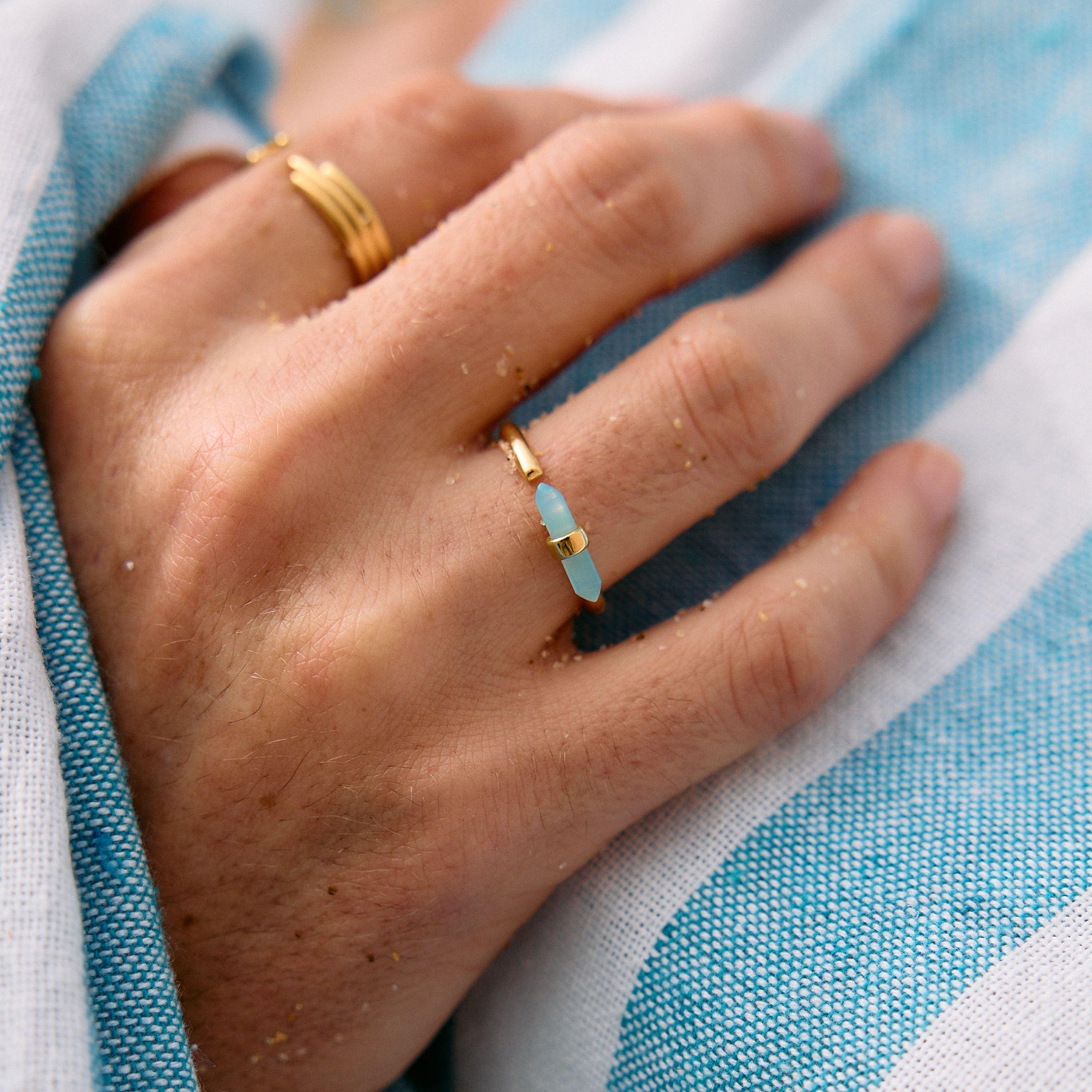 Gold - Rachel Jackson London - Women's Tranquility Aquamarine Adjustable Ring - 2