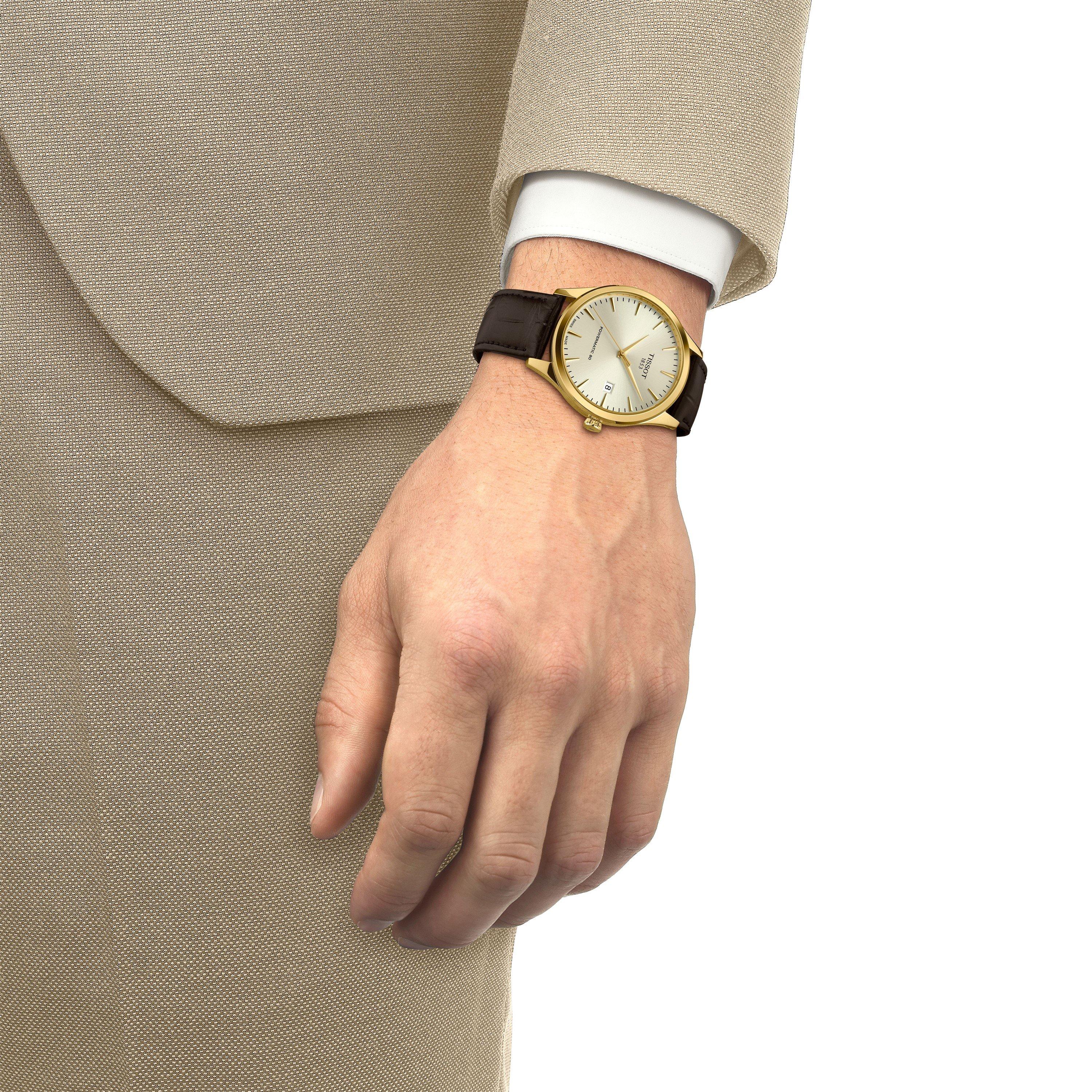 Champagne/Black - Tissot - Men's Classic Dream Stainless Steel Leather Strap Automatic Watch - 2