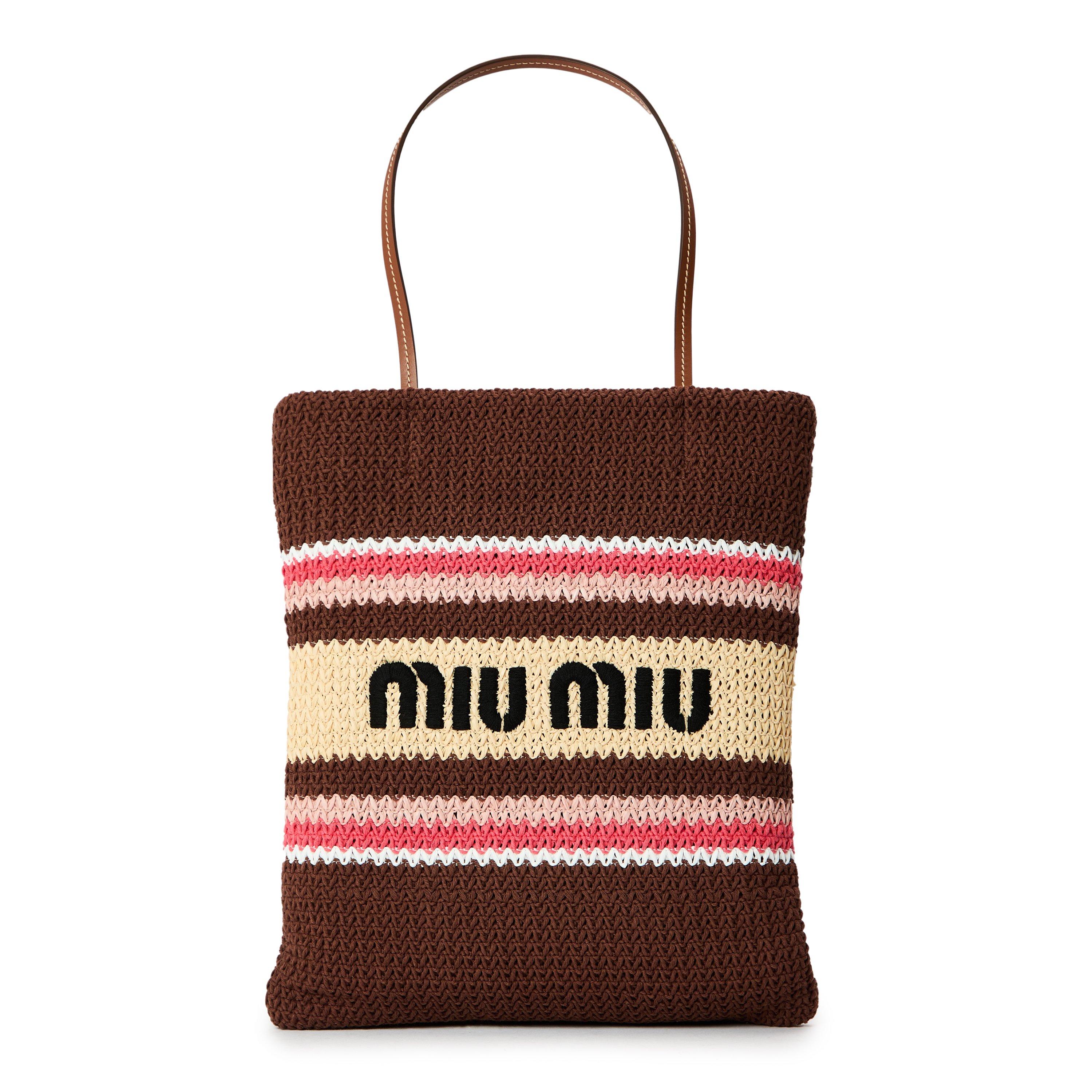 Tabacco/Fragolo - Miu Miu - Raffia-effect woven tote bag - 1