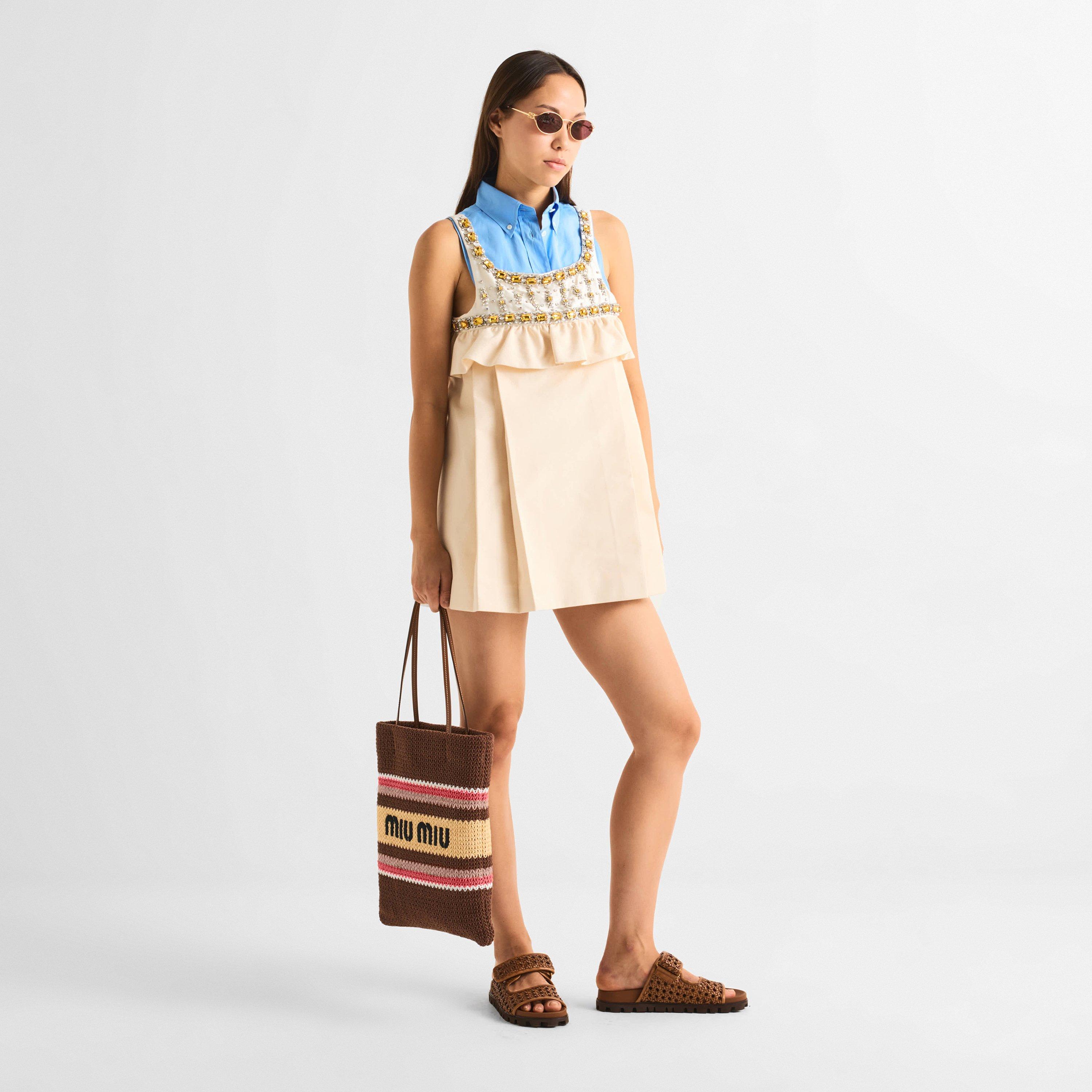 Tabacco/Fragolo - Miu Miu - Raffia-effect woven tote bag - 6