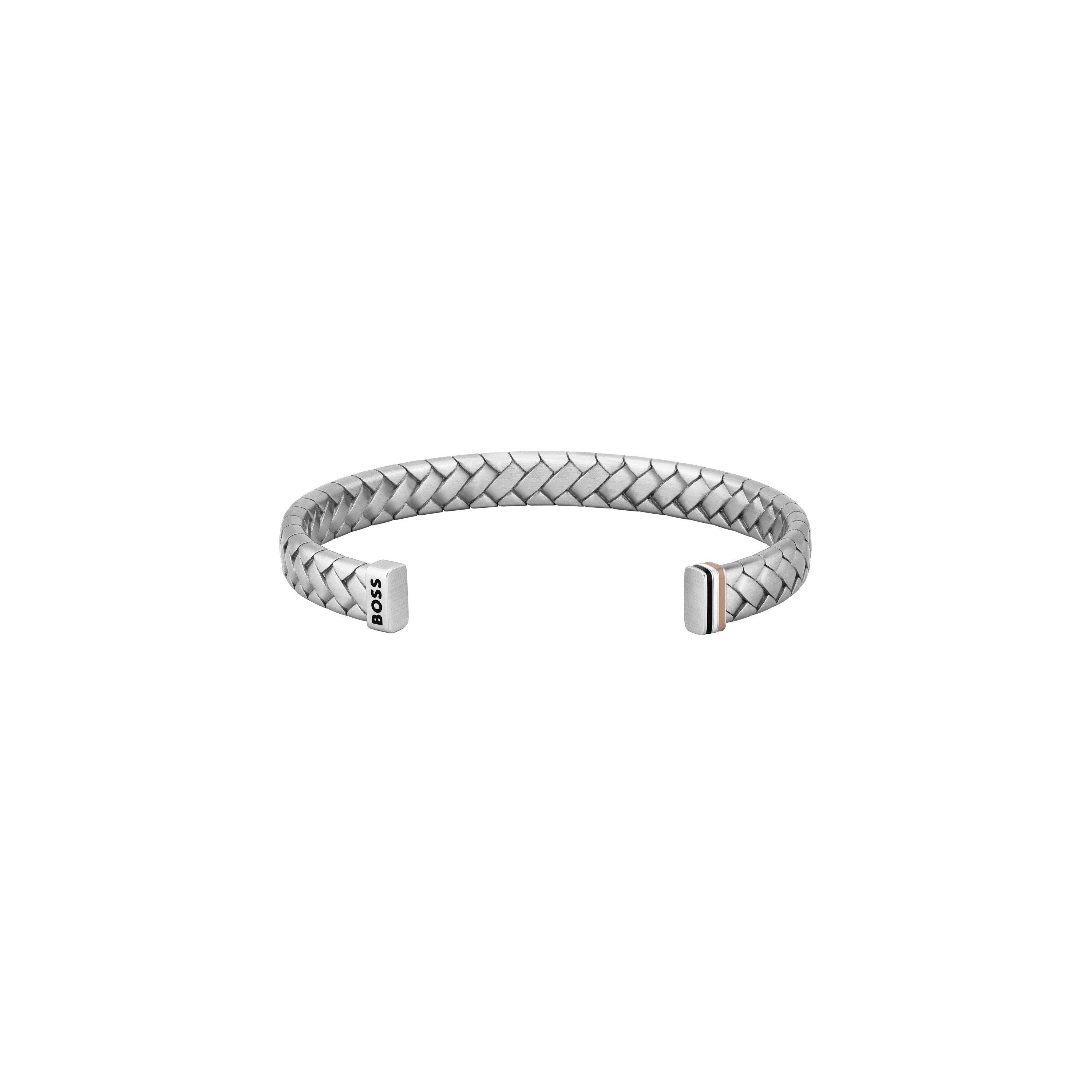 Silver - Boss - Men's Gents Herringbone Design Bracelet from Tailored Collection - 2
