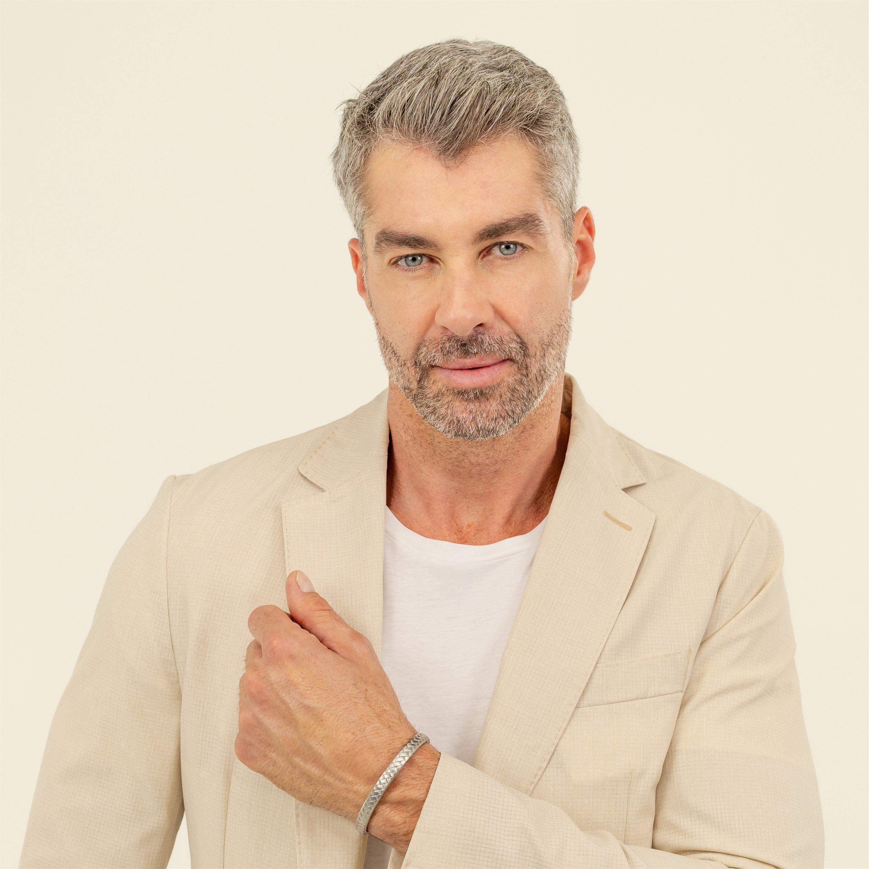 Silver - Boss - Men's Gents Herringbone Design Bracelet from Tailored Collection - 3