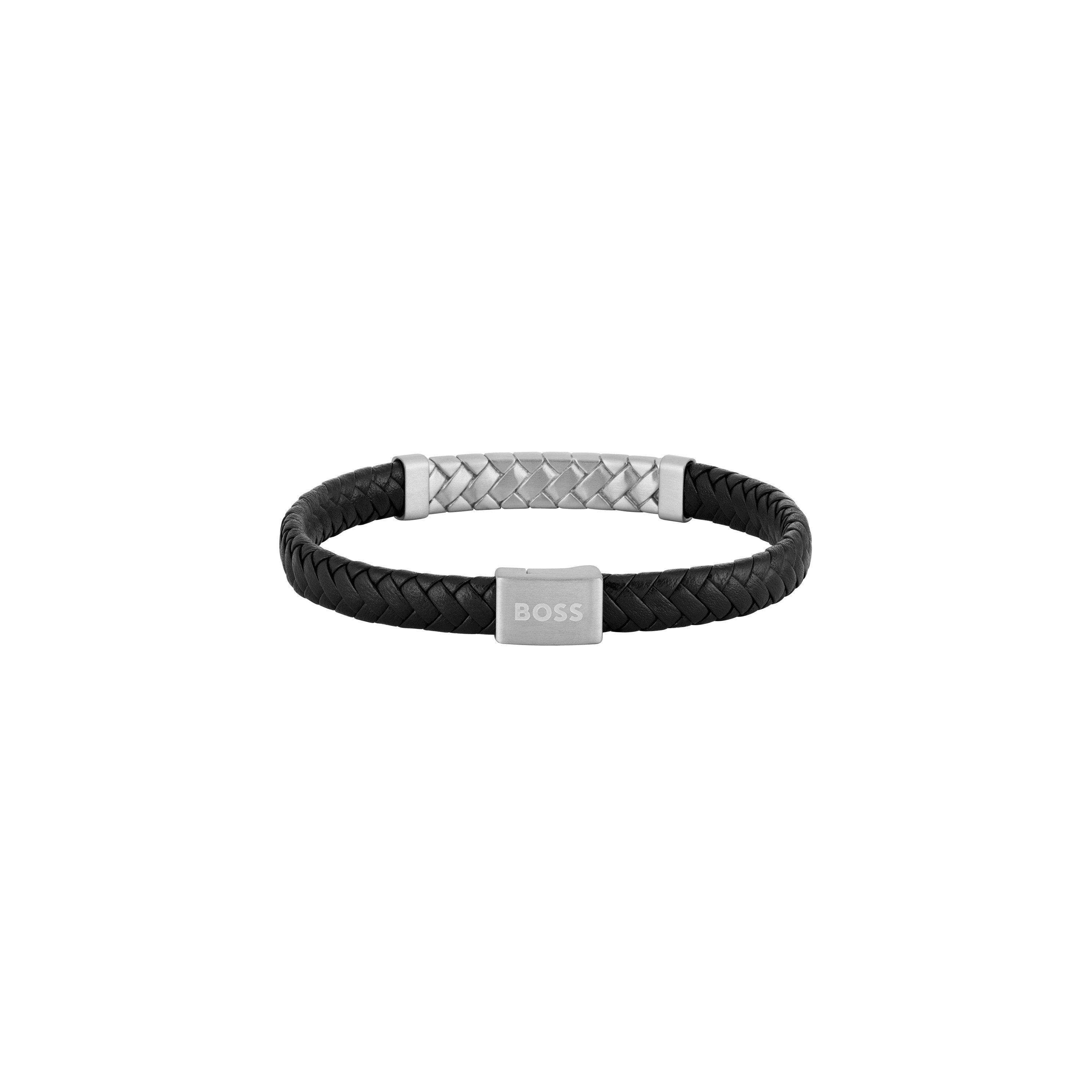 Black - Boss - Men's Gents Herringbone Design Bracelet from Tailored Collection - 2