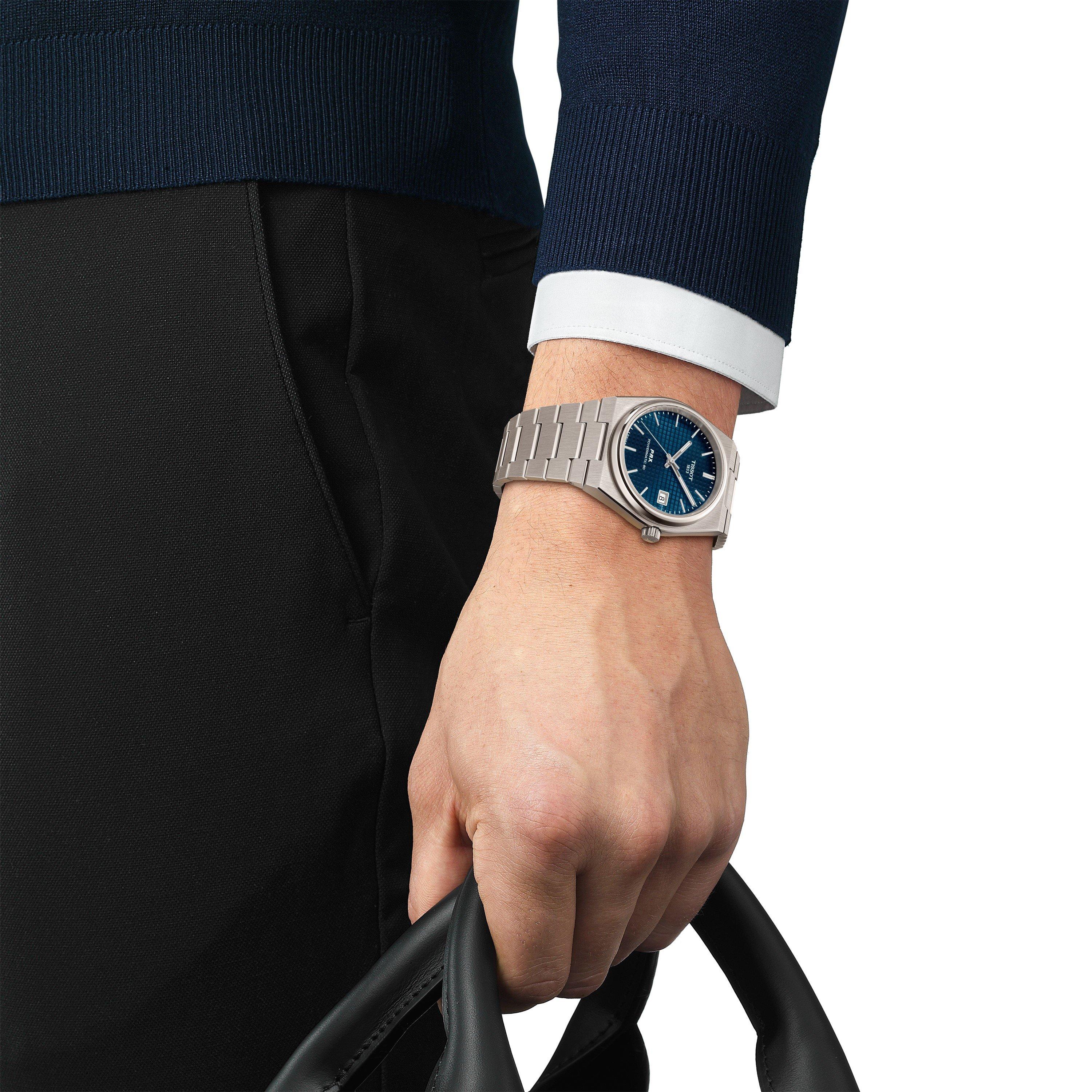 Blue/Steel - Tissot - Men's PRX Titanium Automatic Analogue Watch - 2