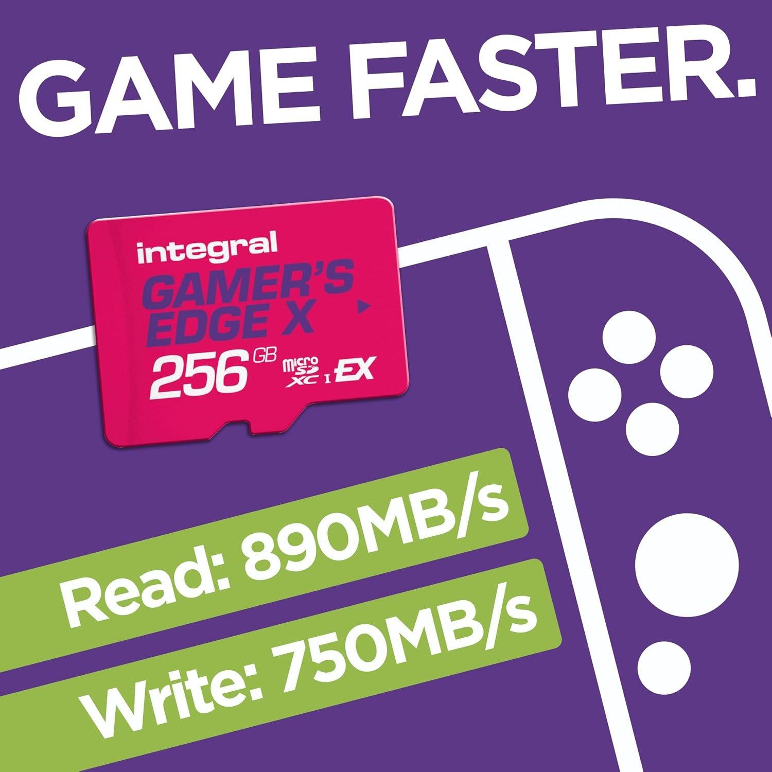 Zwart - Integral - 256GB Gamers Edge X Micro SD Express Card for Nintendo Switch 2 up to 890MB/s Read 750MB/s Write - 2