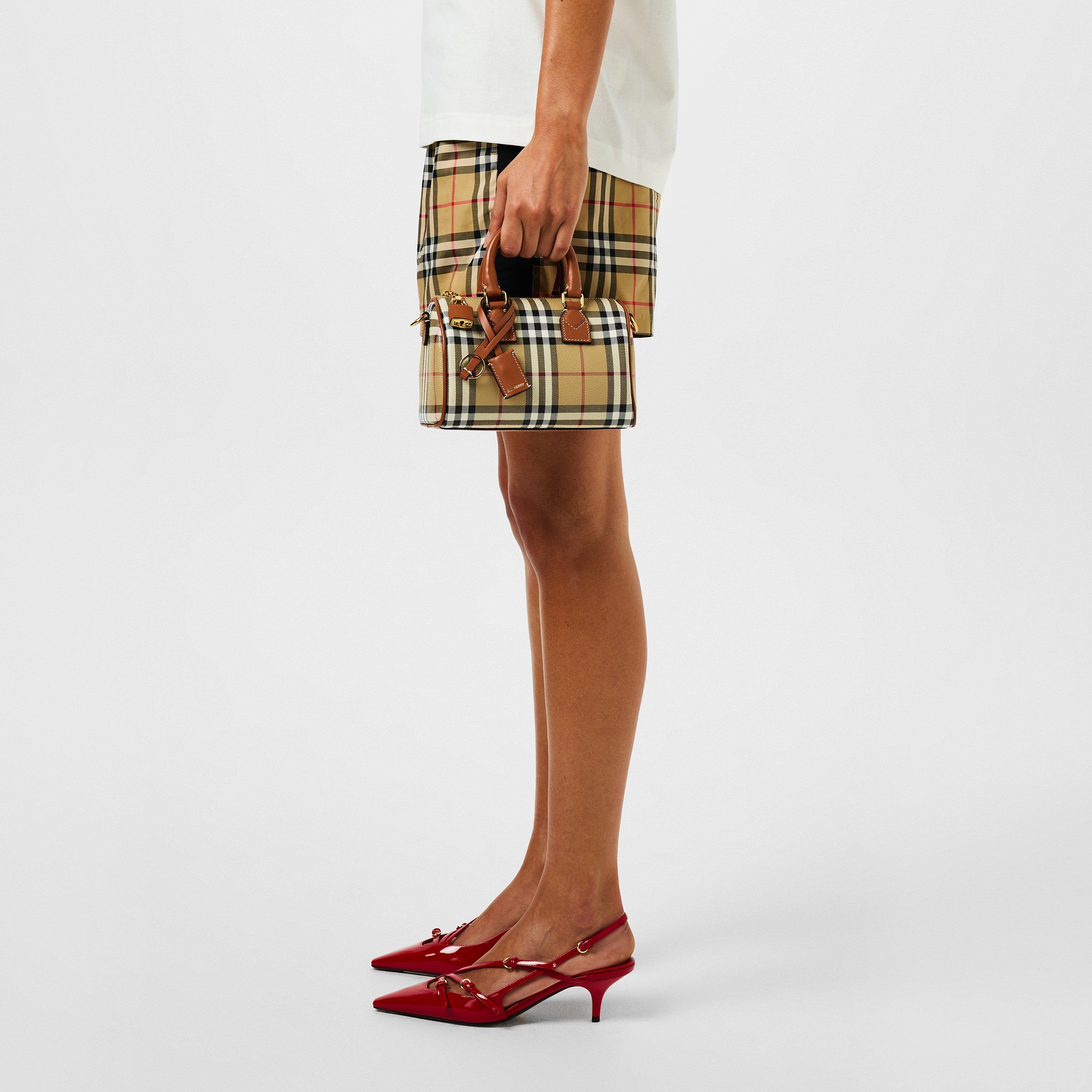 Briar Brown - Burberry - Women's Checked Cotton Mini Bowling Bag - 2