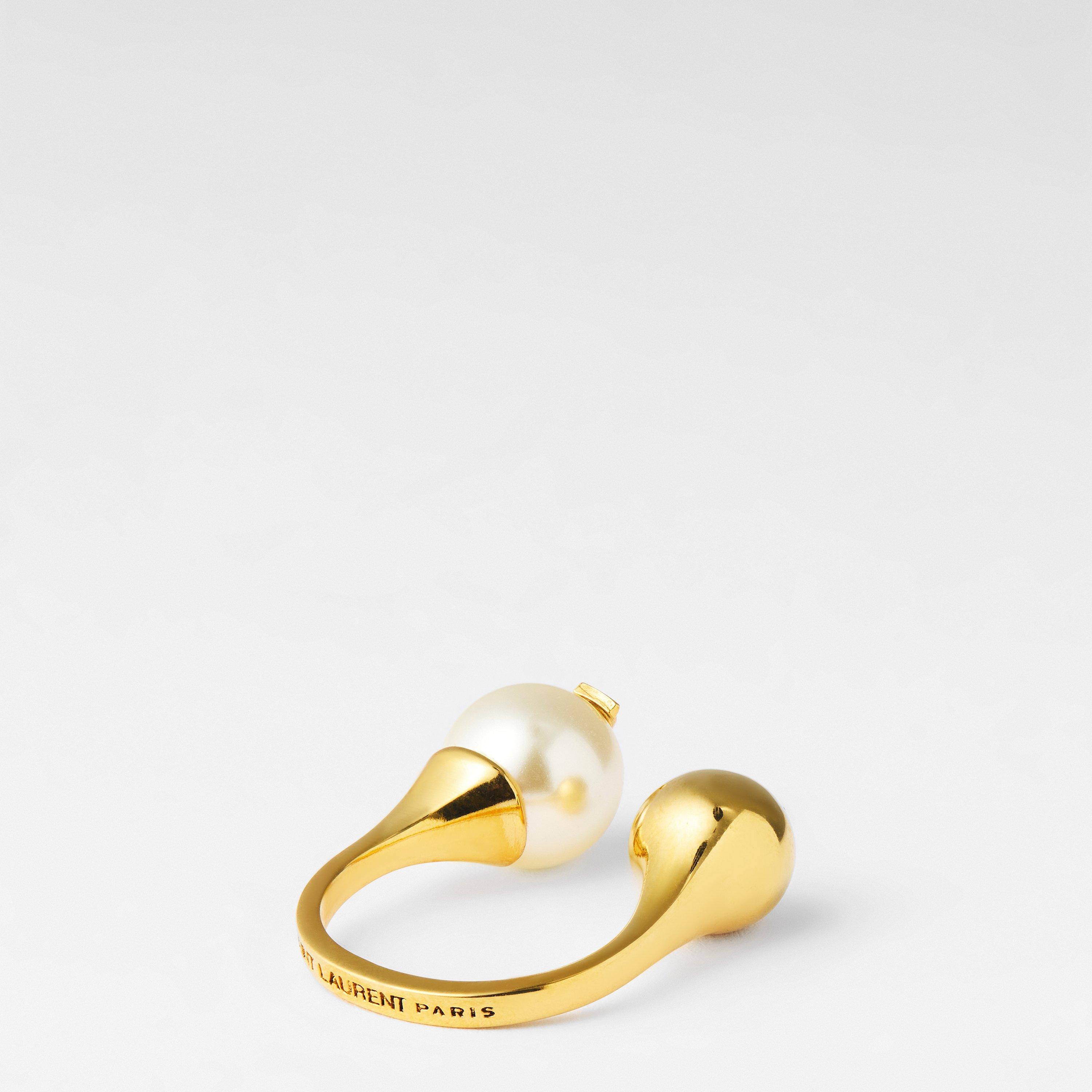 Brass/Cream - Saint Laurent - Women's Pearl Stack Ring - 2