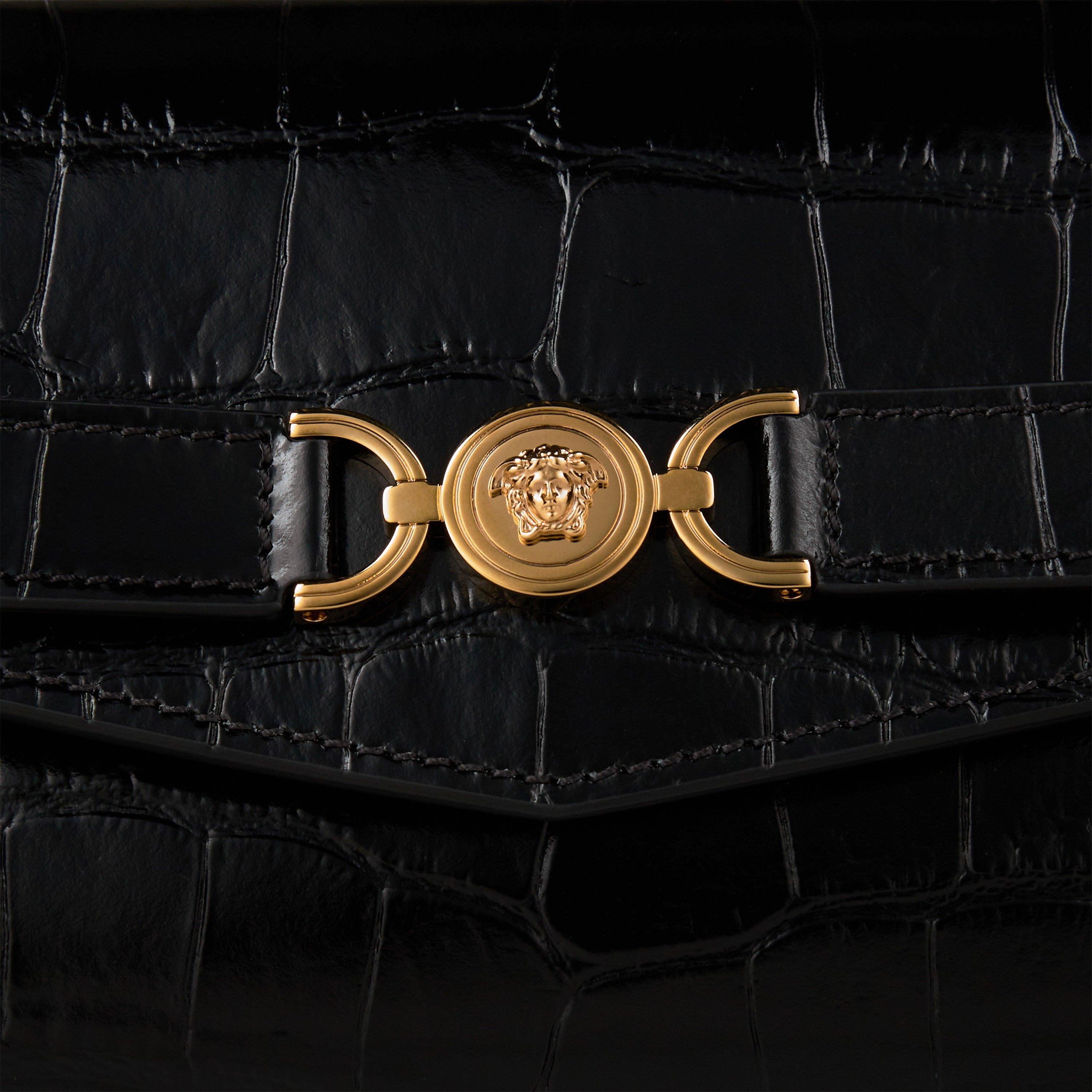 Black/Gold - Versace - Women's Croc Effect Medusa Crossbody Mini Bag - 3