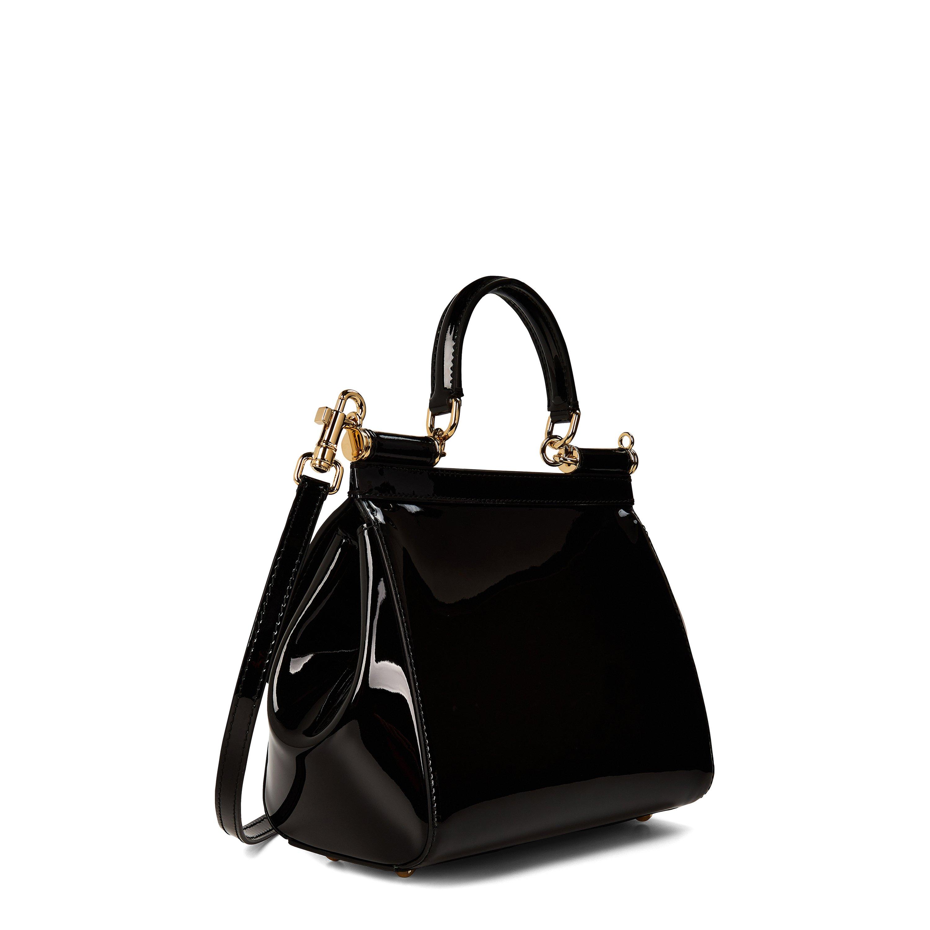 Black Shiny - Dolce and Gabbana - Medium Sicily Handbag - 3