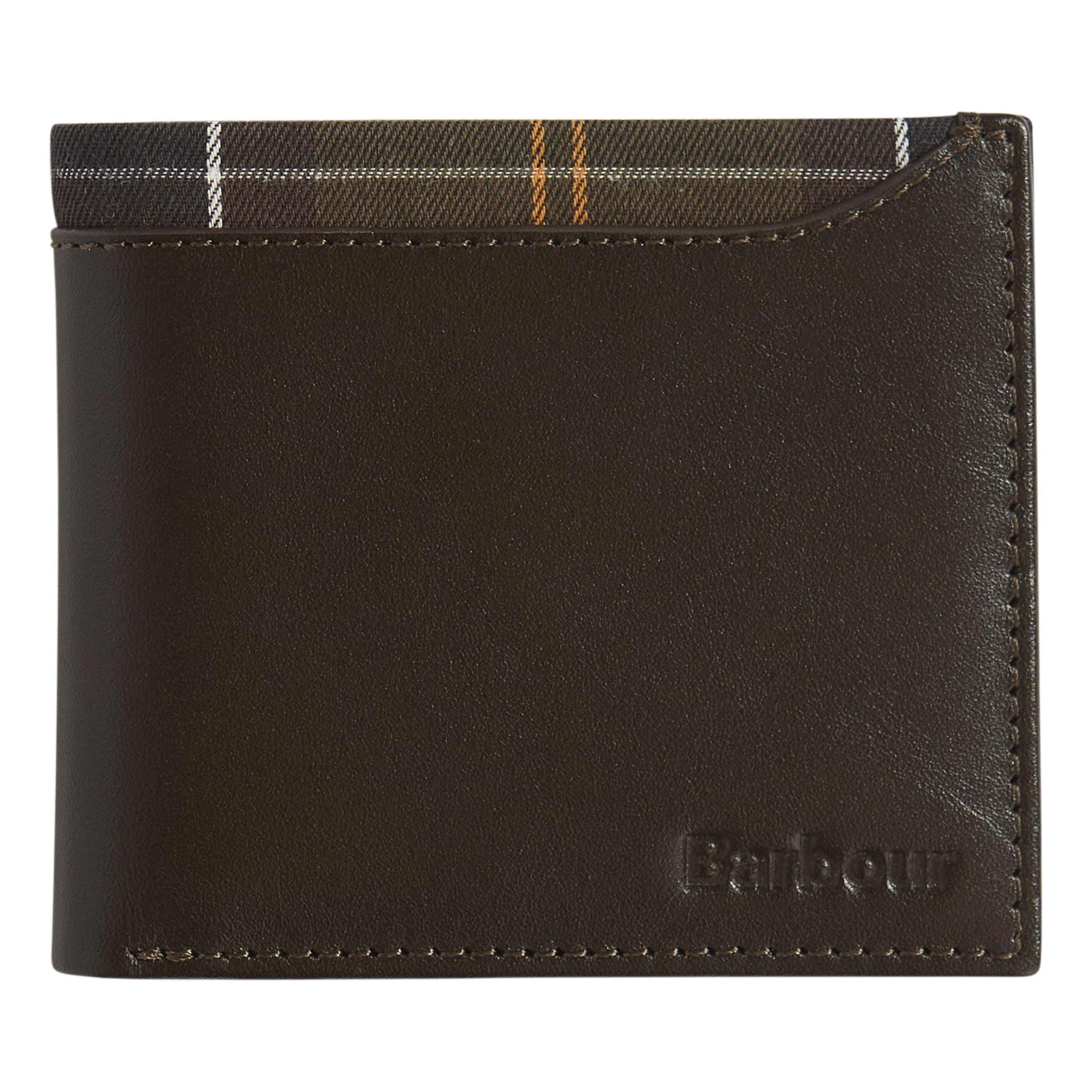 Barbour Mens Brodick Leather Tartan Lined Billfold Wallet - Brown - Image 4