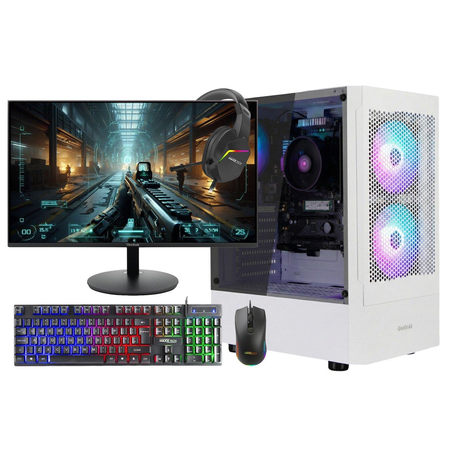 White - Entity - Entity Excalibur Core Gaming PC Bundle - AMD Ryzen 5 5500GT 16GB 512GB SSD - White - 1