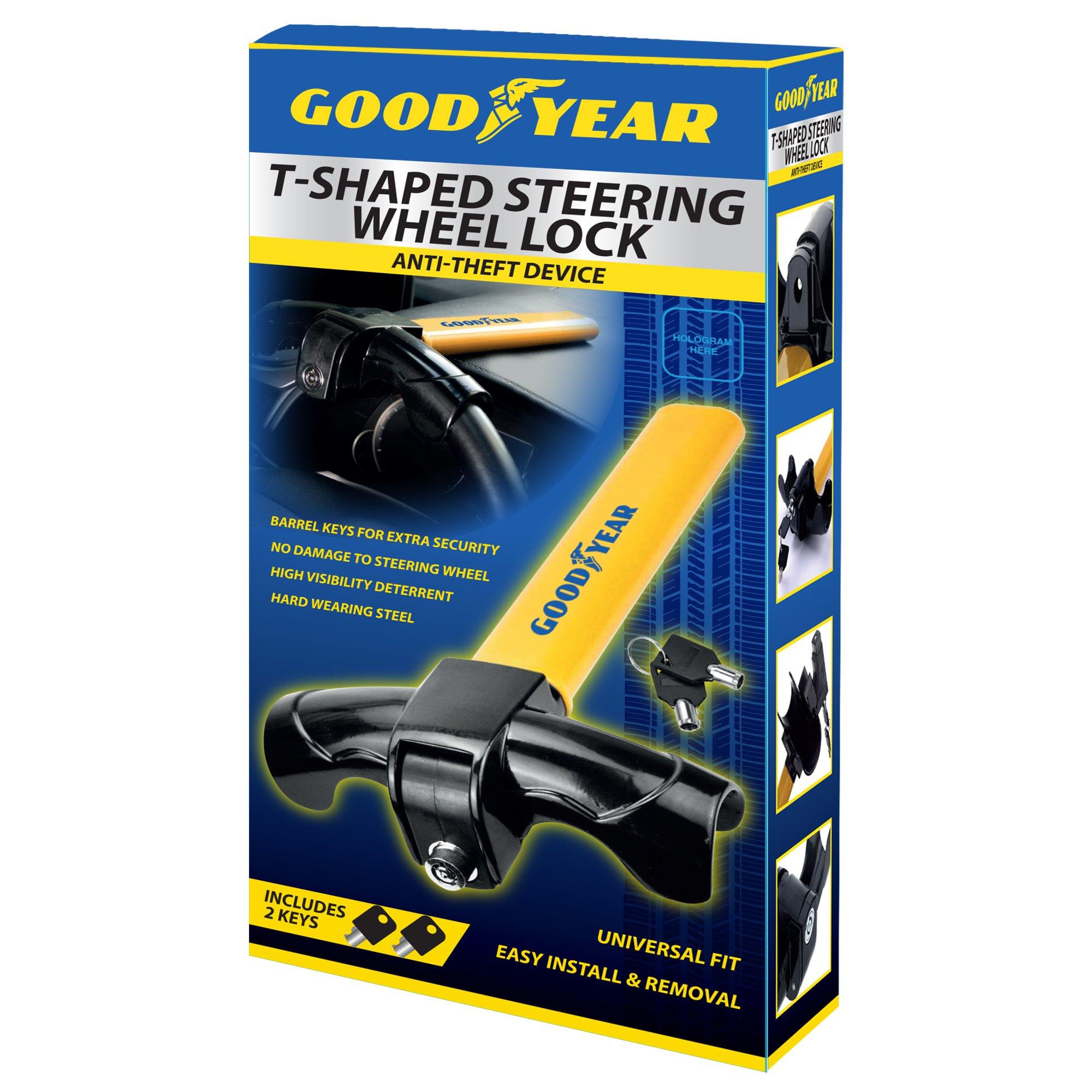 Goodyear  T-Shape Steering Wheel Lock - Yellow/Black