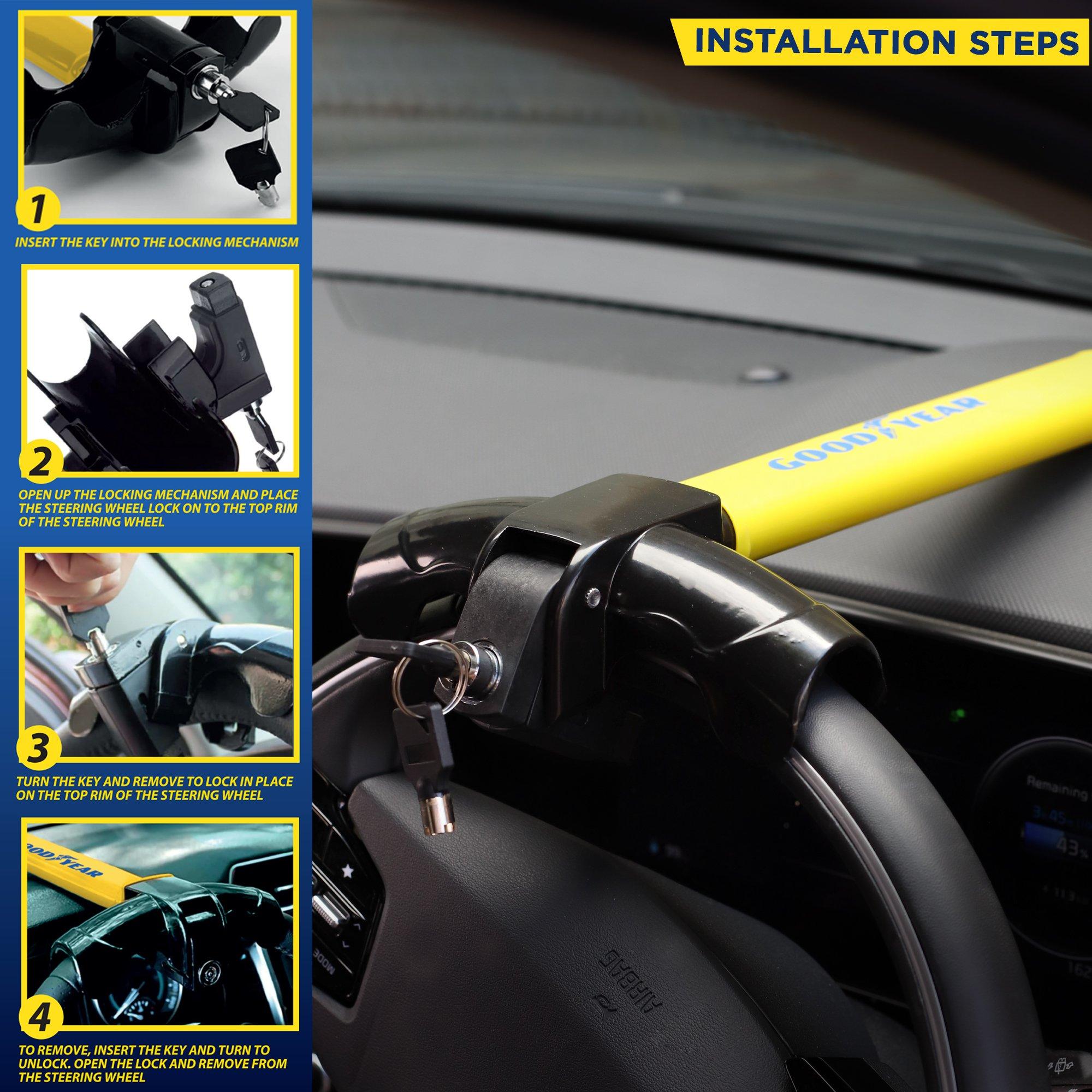 Žuto/Crno - Goodyear - Goodyear T-Shape Steering Wheel Lock - 4