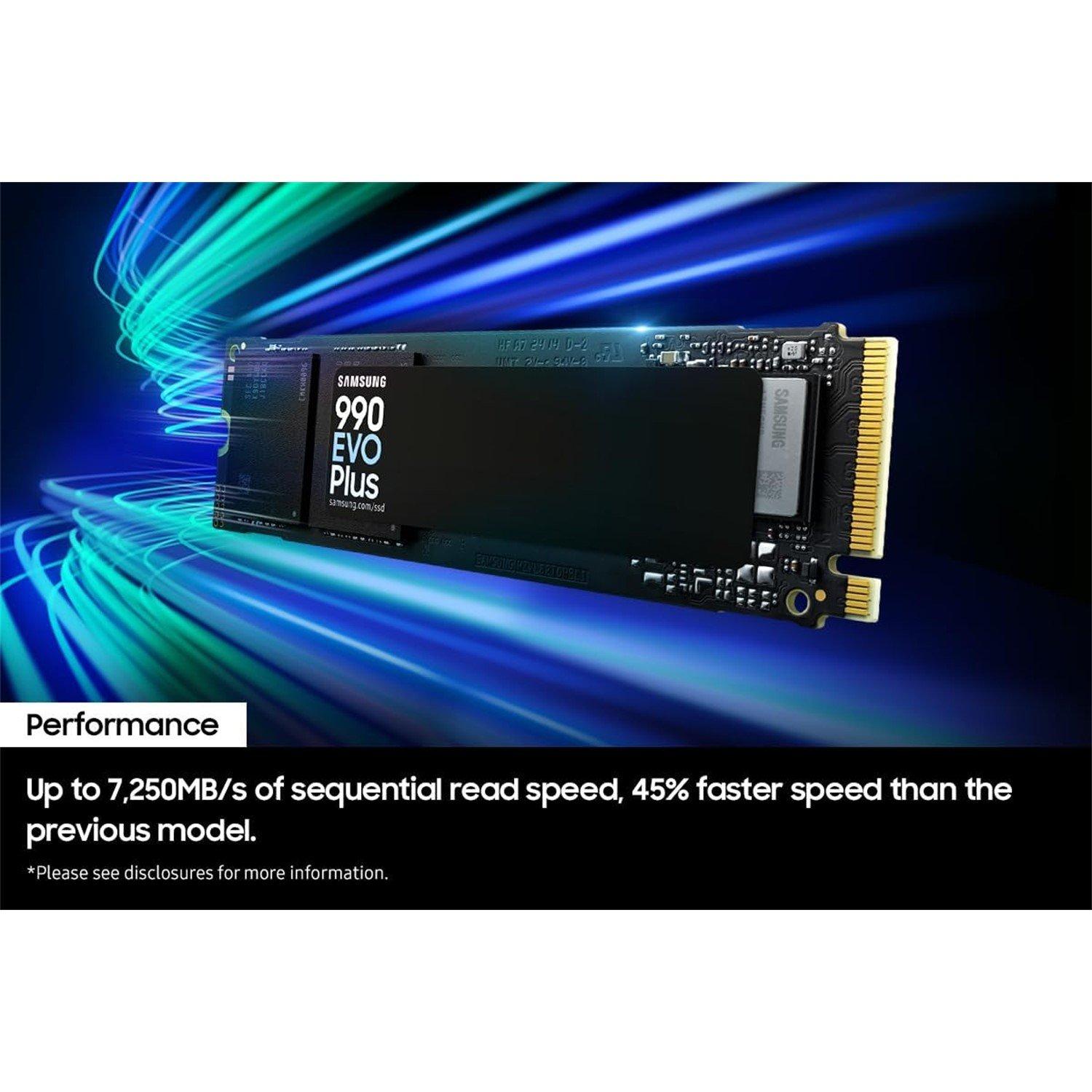 Schwarz - Samsung - 990 EVO Plus 2TB PCIe 4.0 x4 / 5.0 x2 NVMe2.0 (up to 7250 MB/s) NVMe M.2 (2280) Internal SSD - 2