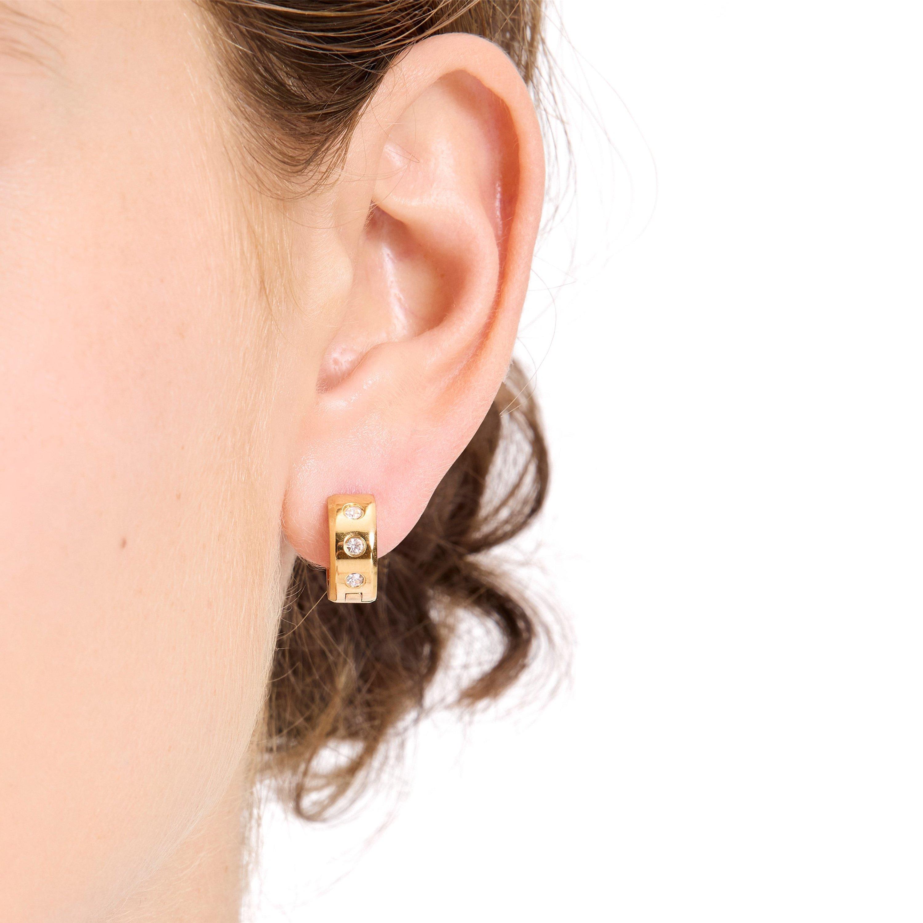 Gold Clear - Kate Spade - Women's Cubic Zirconia Chunky Huggie Earrings - 3