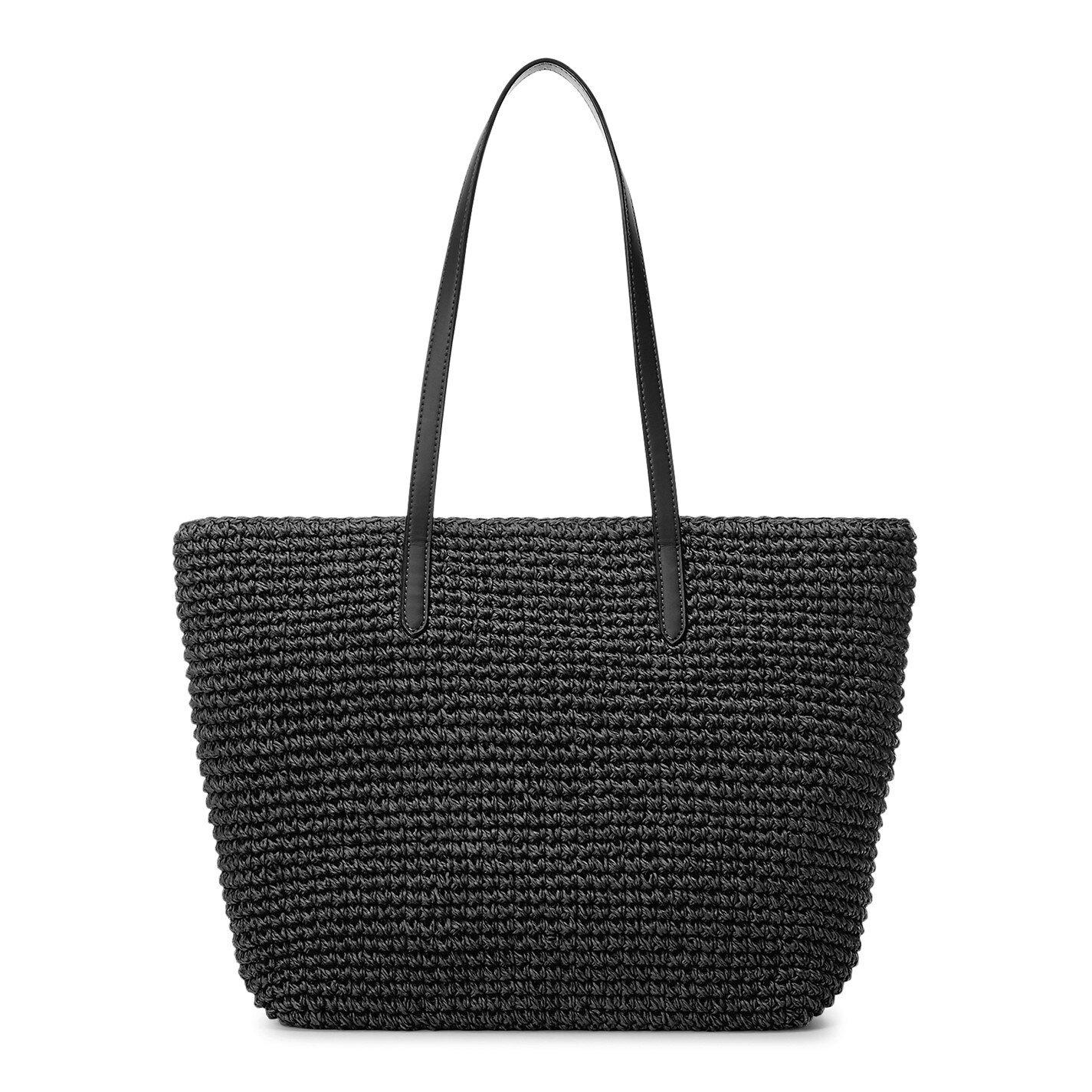Black/Black - Lauren by Ralph Lauren - Straw Whitney 29 Tote Bag - 2