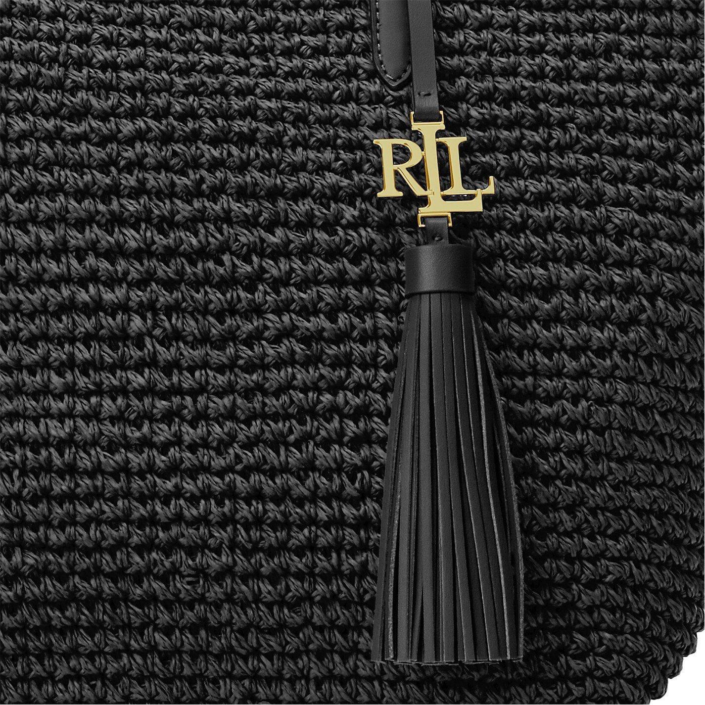 Black/Black - Lauren by Ralph Lauren - Straw Whitney 29 Tote Bag - 3