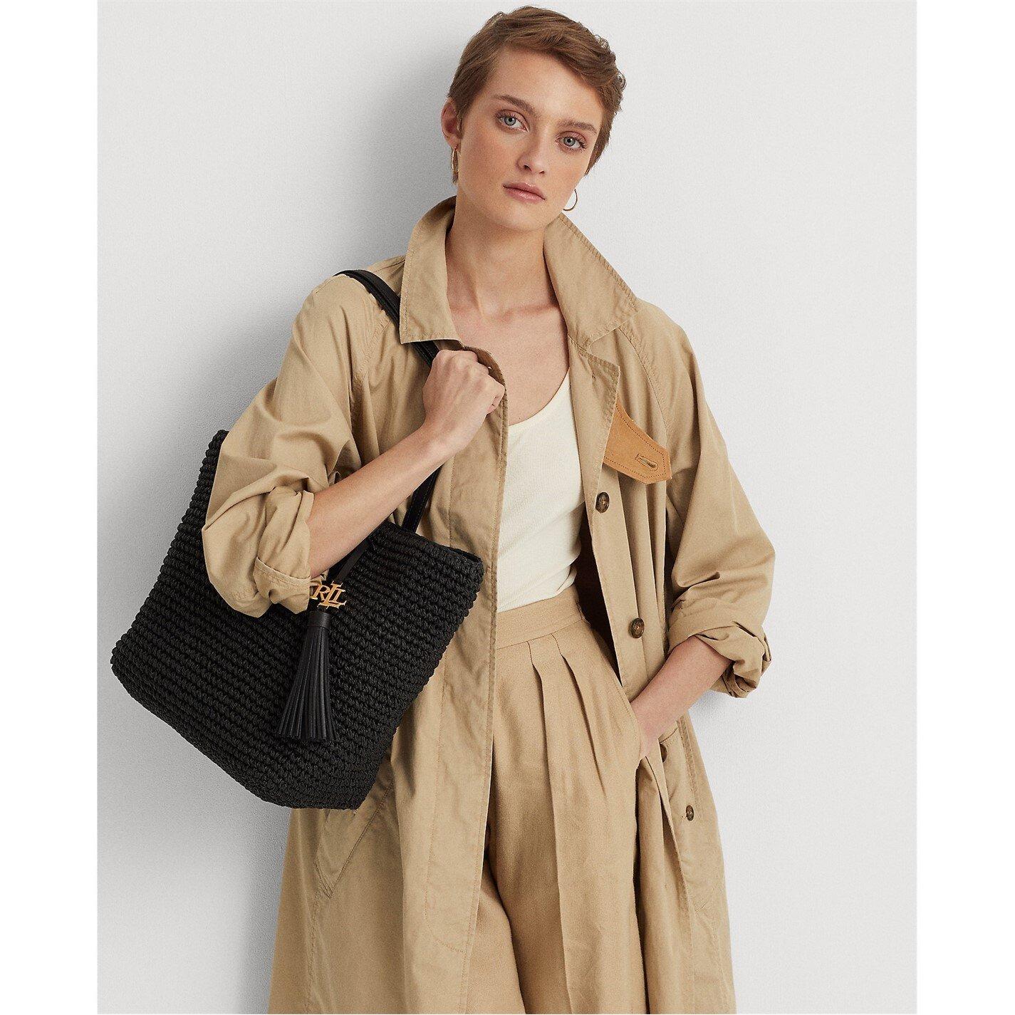 Black/Black - Lauren by Ralph Lauren - Straw Whitney 29 Tote Bag - 5