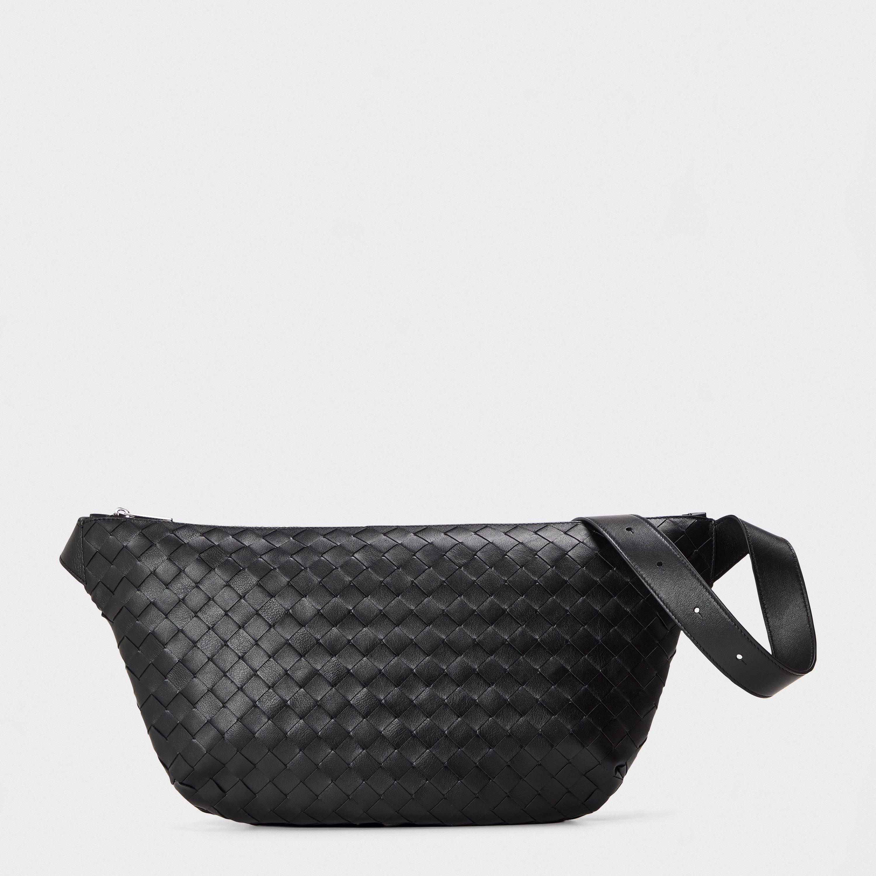 Bottega Veneta Men's BV Round Sling Bag - Black/Silver