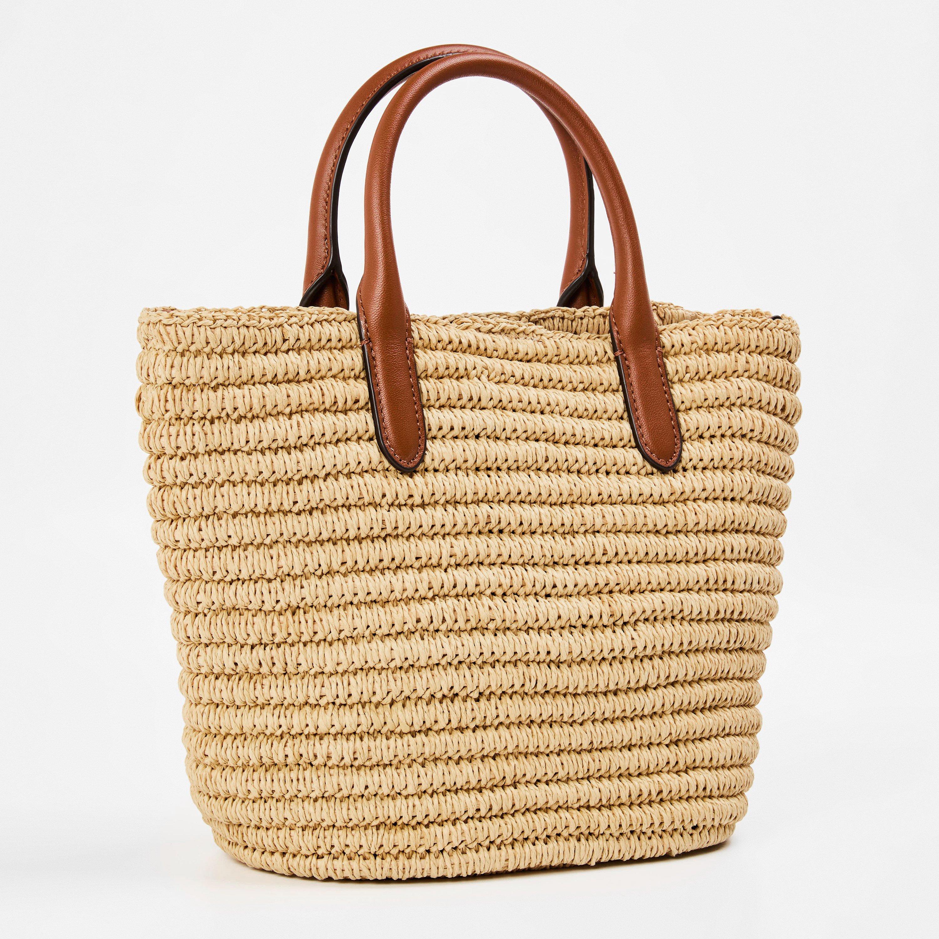 Natural - Lauren by Ralph Lauren - Woven Straw Medium Brie Tote Bag - 2