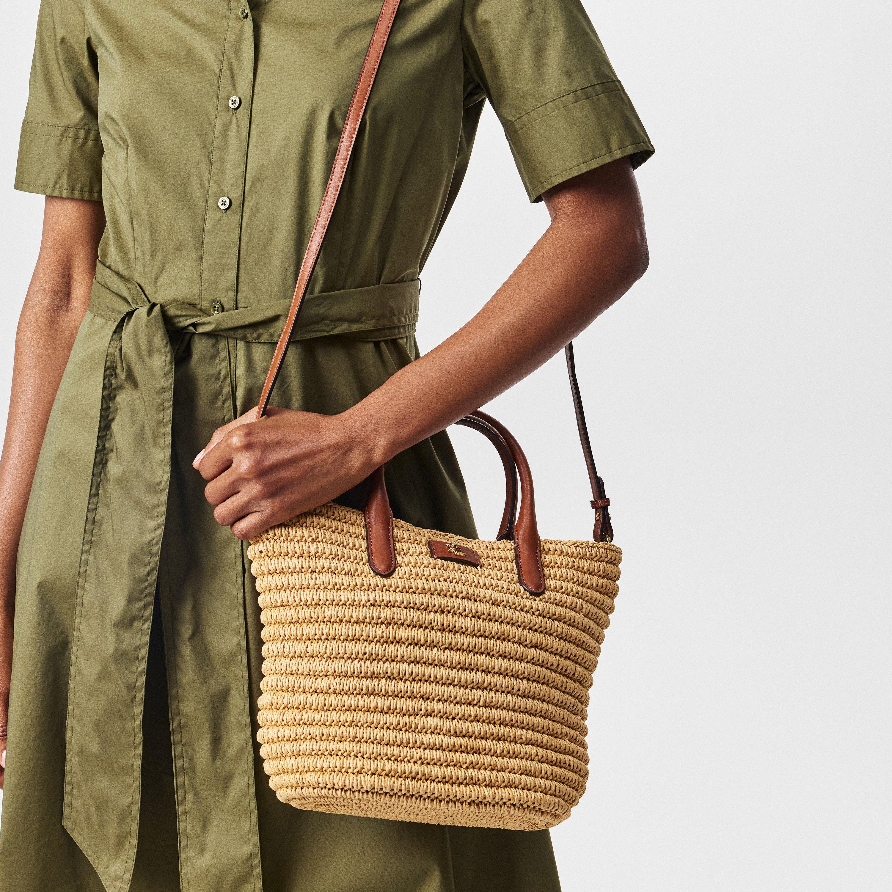 Natural - Lauren by Ralph Lauren - Woven Straw Medium Brie Tote Bag - 3