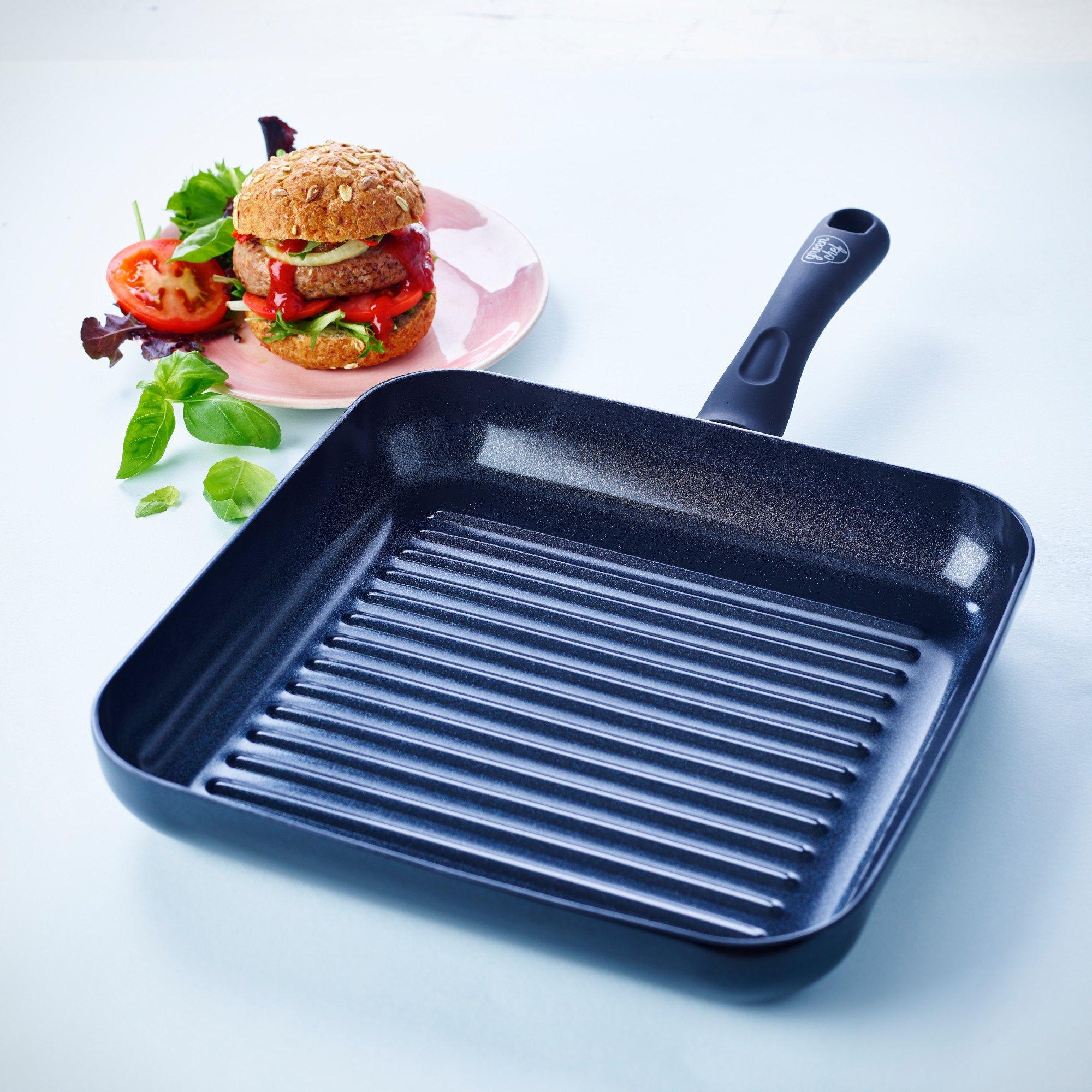 Black - Green Chef - GreenChef 28cm Griddle Pan Square Diamond Healthy PFOA-Free Non-Stick - 2